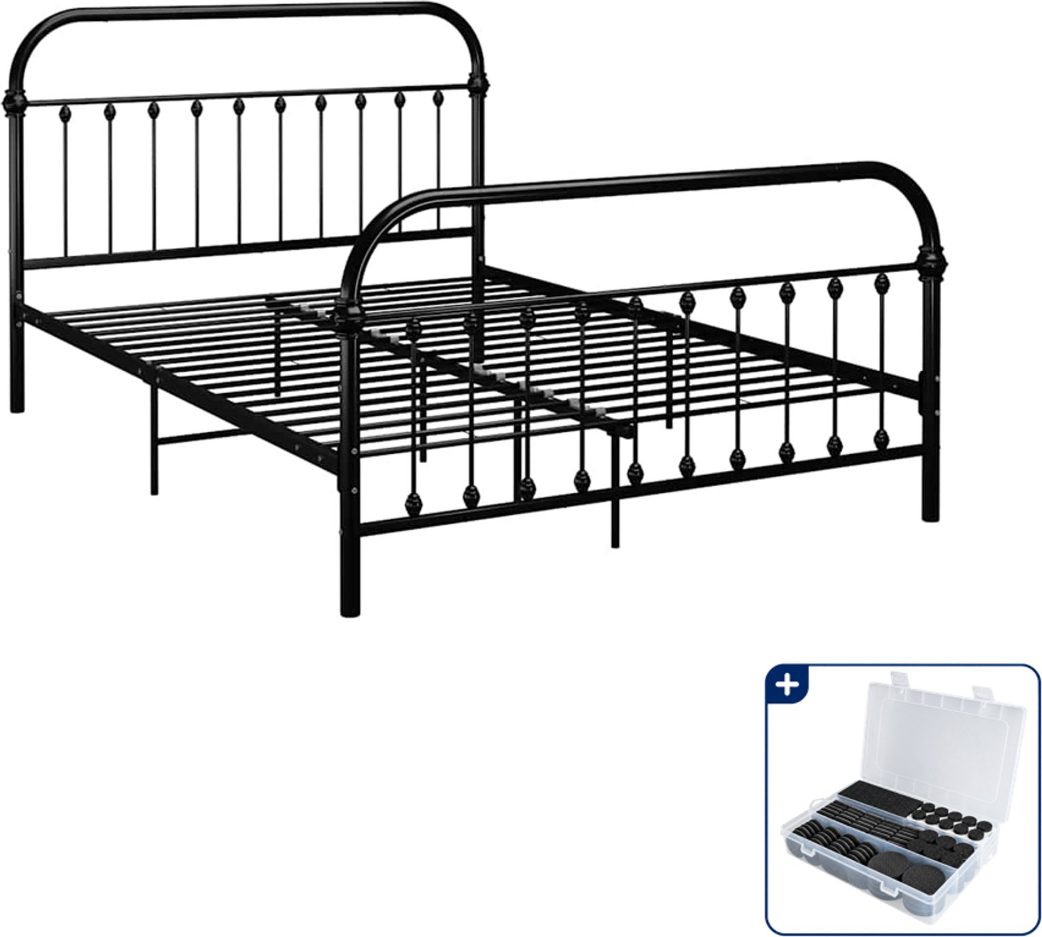 vidaXL bedframe - 120 x 200 cm - metaal - zwart - Inclusief antikrasvilt 177-delig