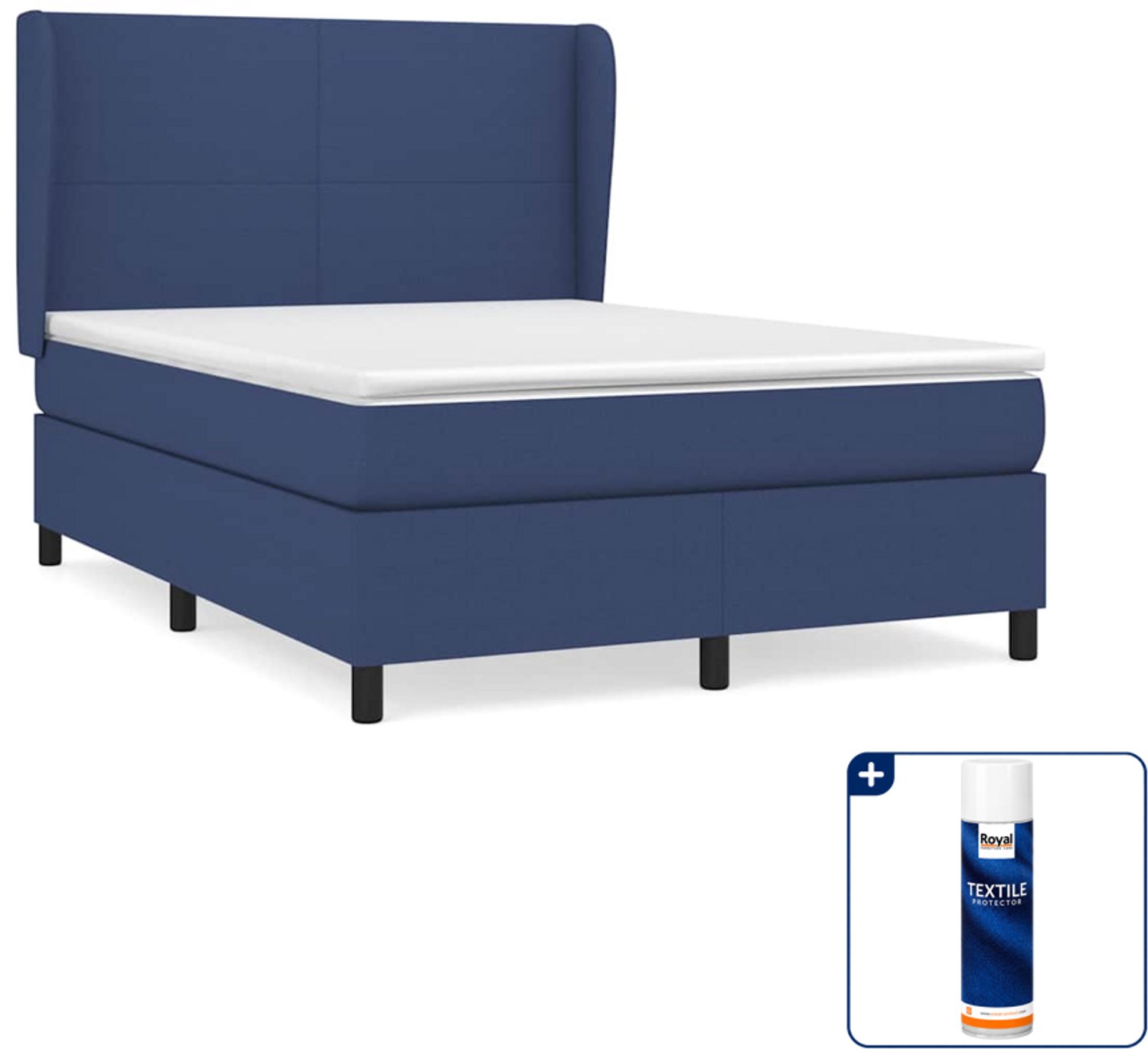 vidaXL Boxspring Small double - 140 x 200 cm - blauw - Inclusief textielbeschermer 500 ml