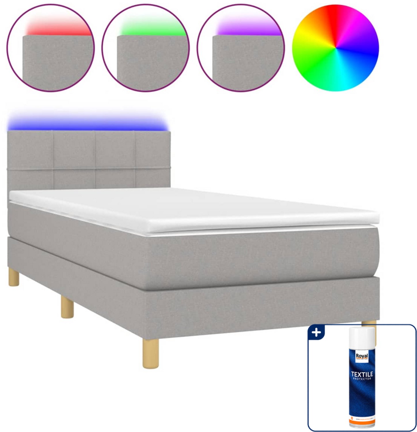 vidaXL boxspring met matras en led - 80 x 200 cm - lichtgrijs - Inclusief textielbeschermer 500 ml