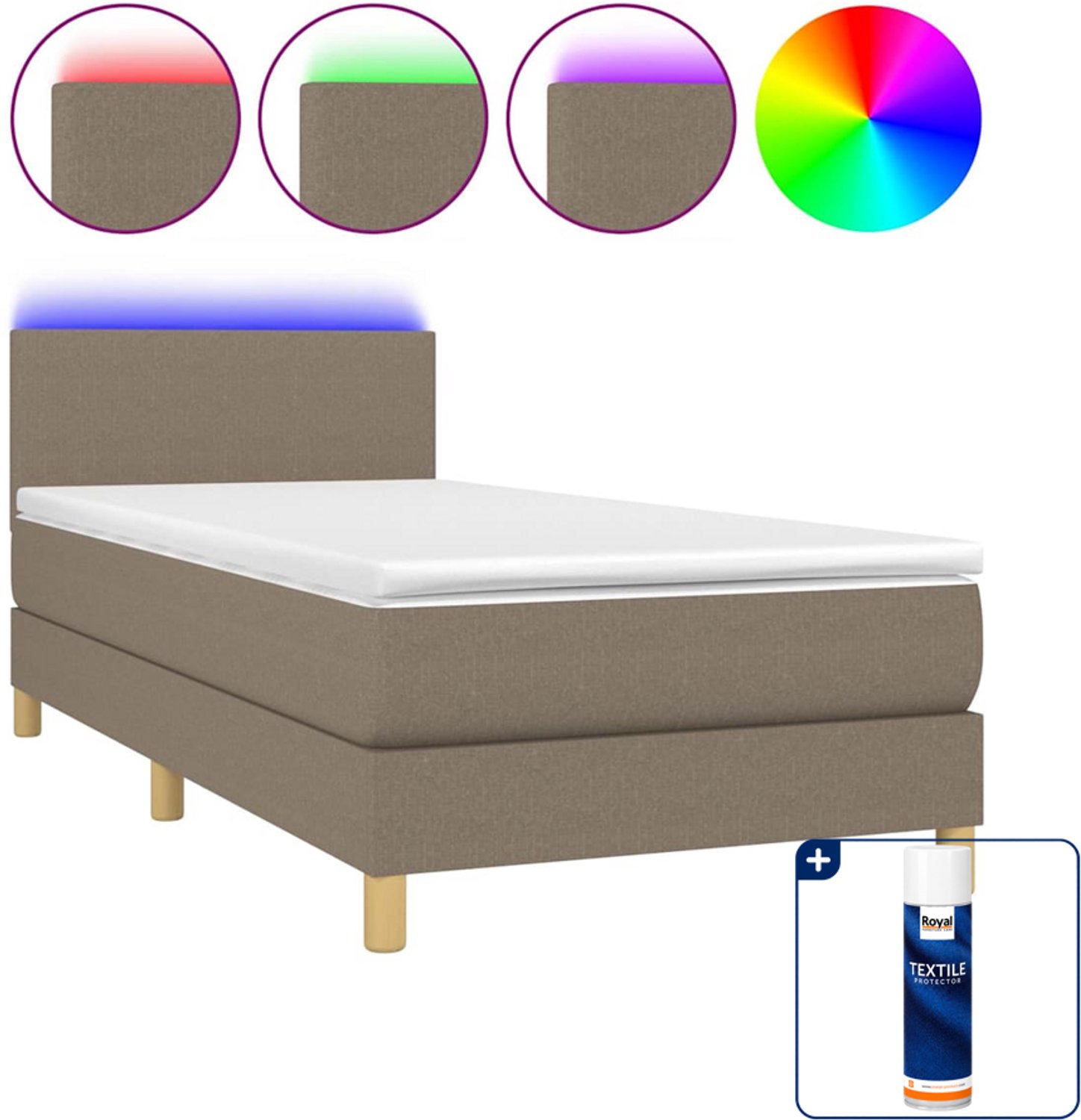 vidaXL boxspring met matras en led - 90 x 200 cm - taupe - Inclusief textielbeschermer 500 ml