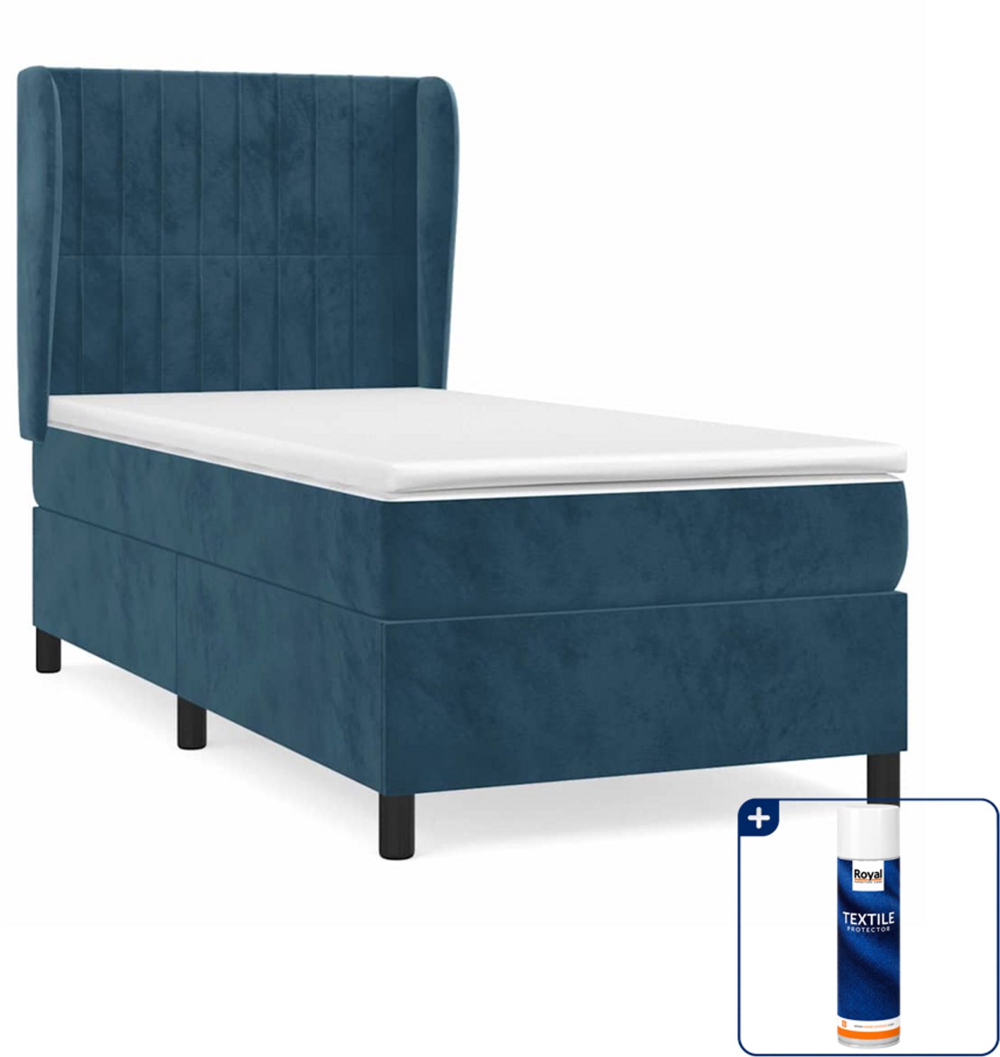 vidaXL boxspring met matras 100 x 200 cm - fluweel - donkerblauw - Inclusief textielbeschermer 500 ml