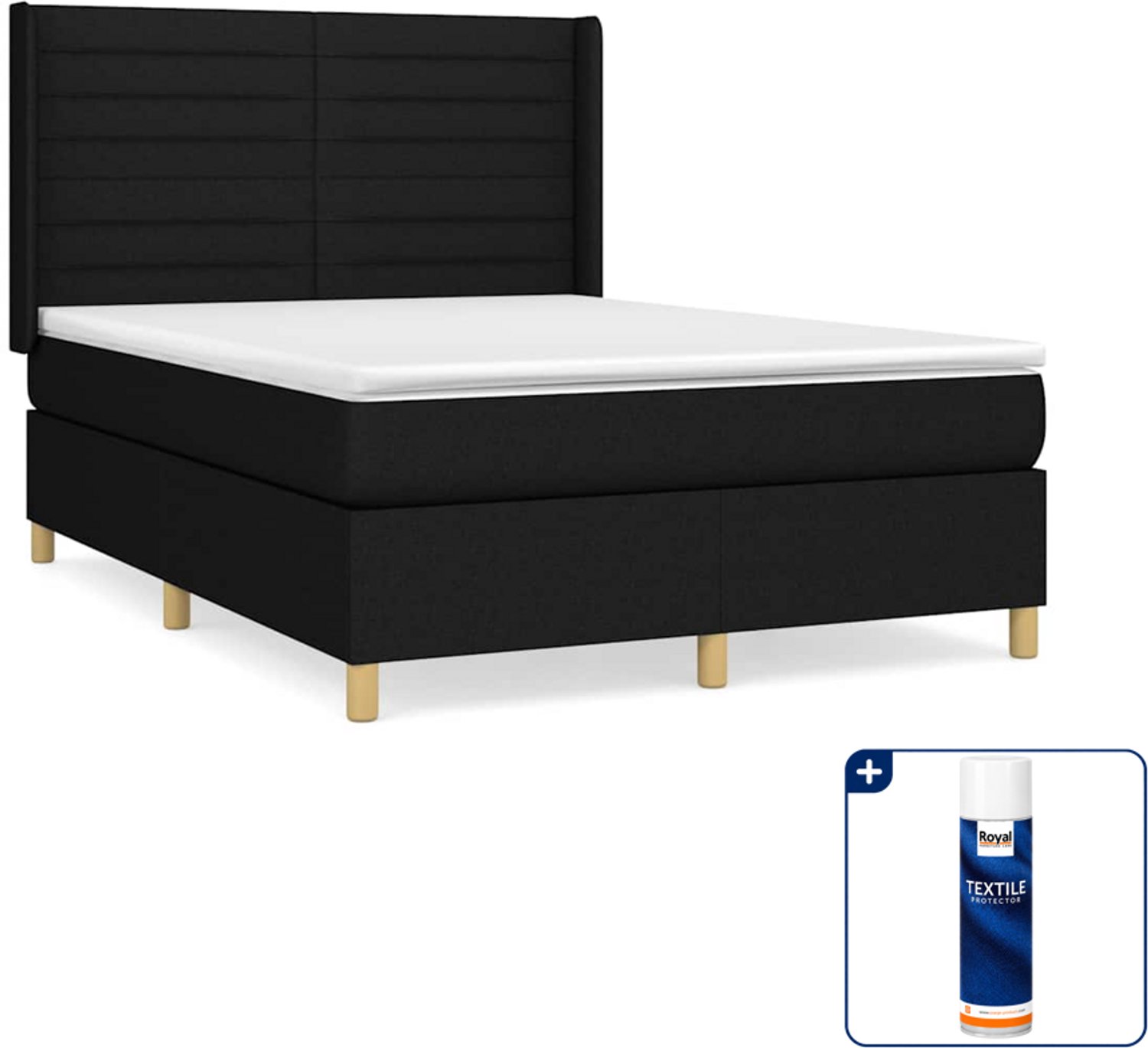 vidaXL boxspring met matras - 140 x 190 cm - stof - zwart - Inclusief textielbeschermer 500 ml