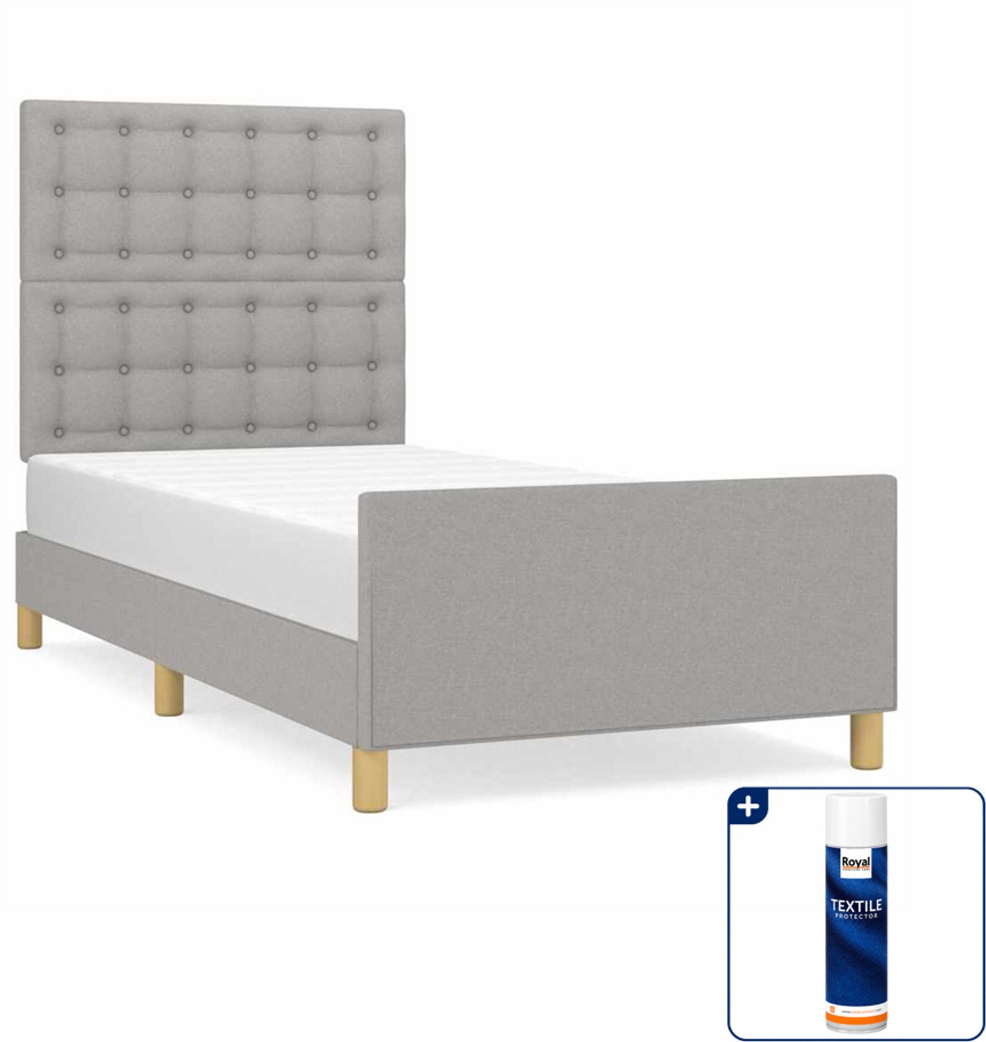 vidaXL Bedframe - 90 x 200 cm - stof - lichtgrijs - Inclusief textielbeschermer 500 ml
