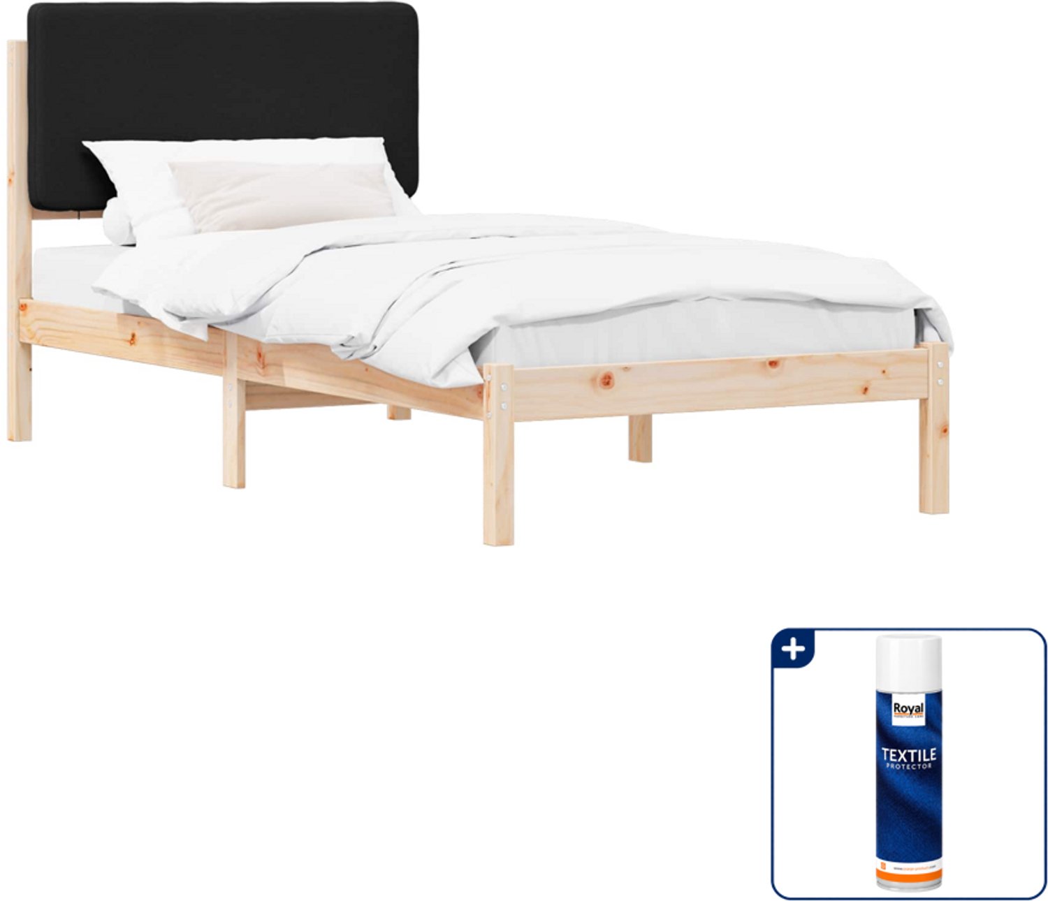 vidaXL bedframe - 90 x 190 cm - zwart - Inclusief textielbeschermer 500 ml