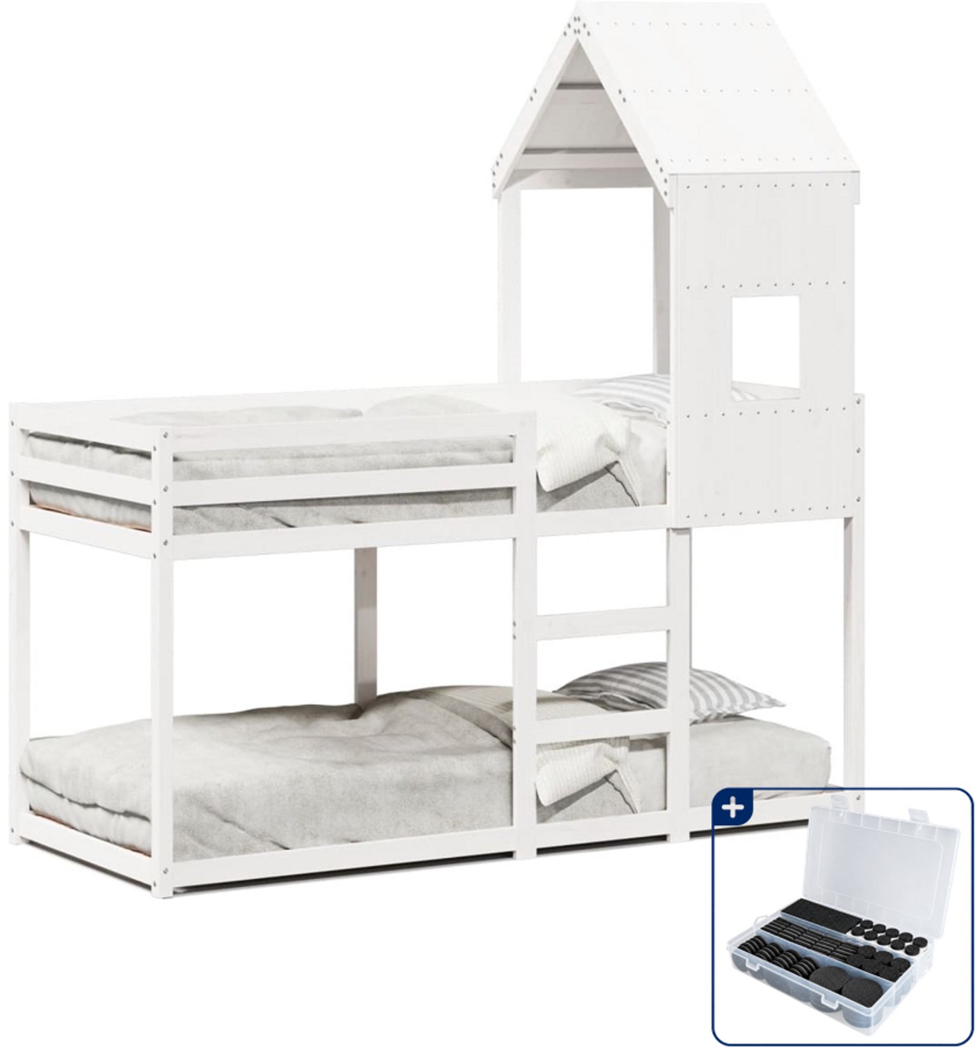 vidaXL stapelbed met bedhuis - 80 x 200 cm - massief grenen - wit - Inclusief antikrasvilt 177-delig Bruin