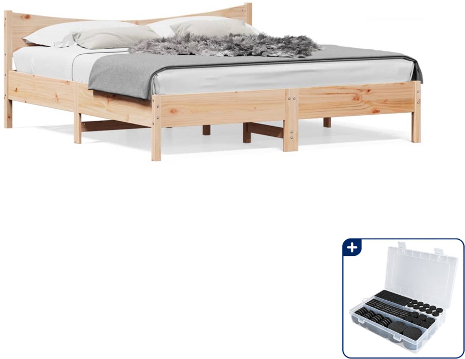 vidaXL bedframe - 200 x 200 cm - massief grenenhout - Inclusief antikrasvilt 177-delig Bruin
