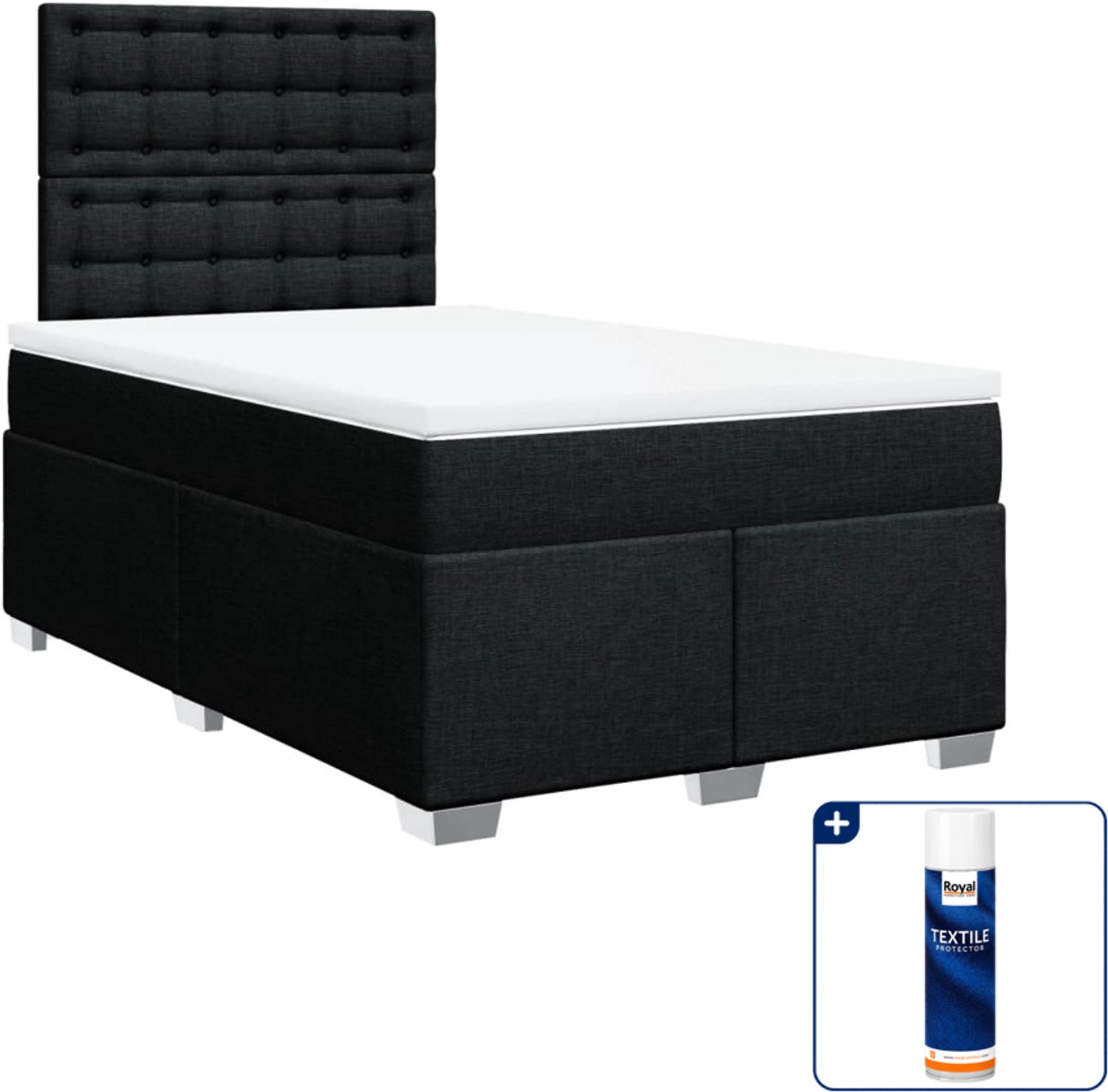 vidaXL boxspring met matras 120 x 190 cm - zwart - Inclusief textielbeschermer 500 ml