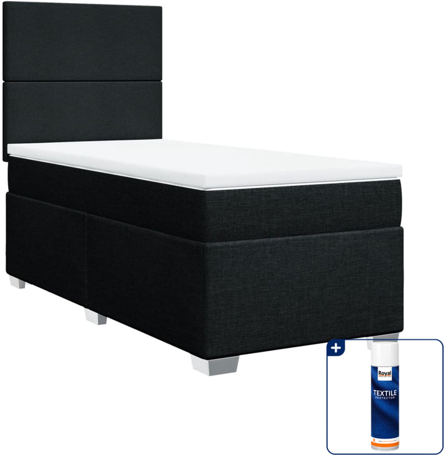vidaXL boxspring met matras - 100 x 200 cm - stof - zwart - Inclusief textielbeschermer 500 ml