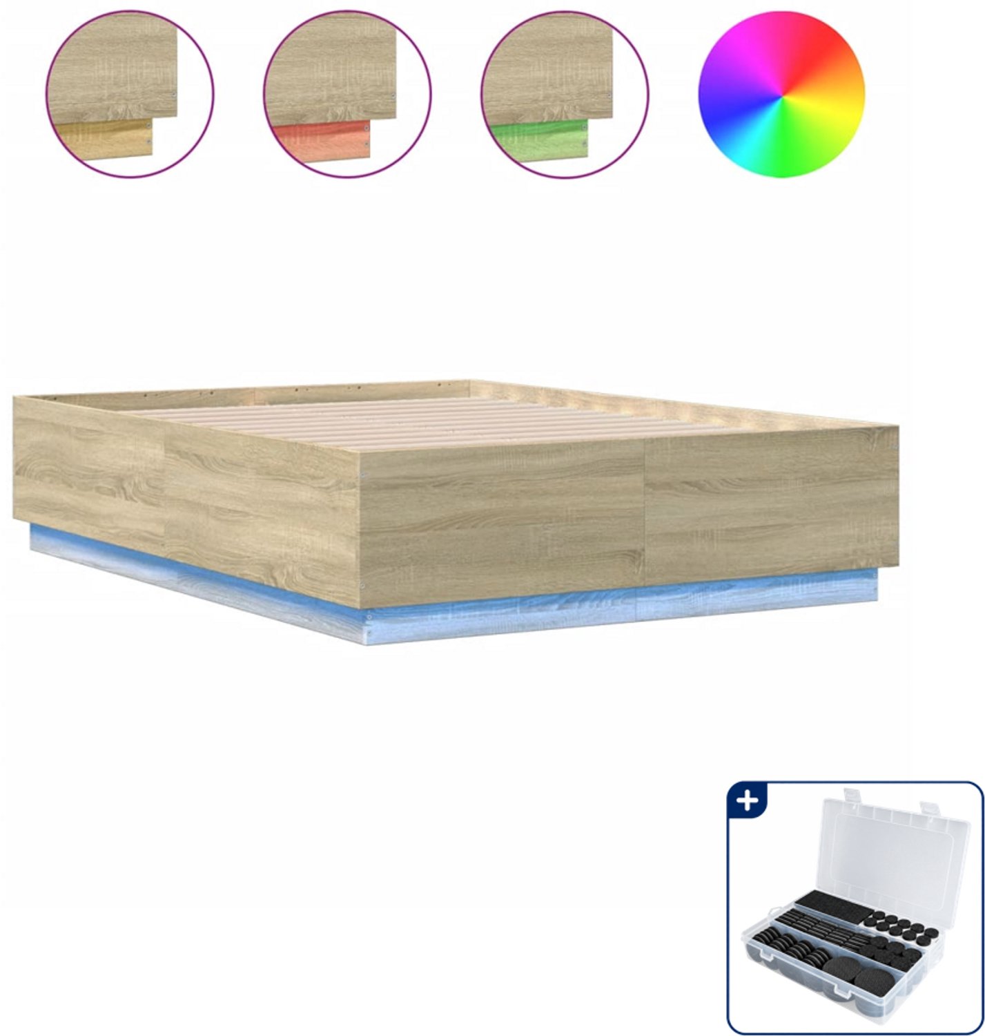 vidaXL bedframe met LED - 120 x 190 cm - bewerkt hout - sonoma eiken - Inclusief antikrasvilt 177-delig Grijs