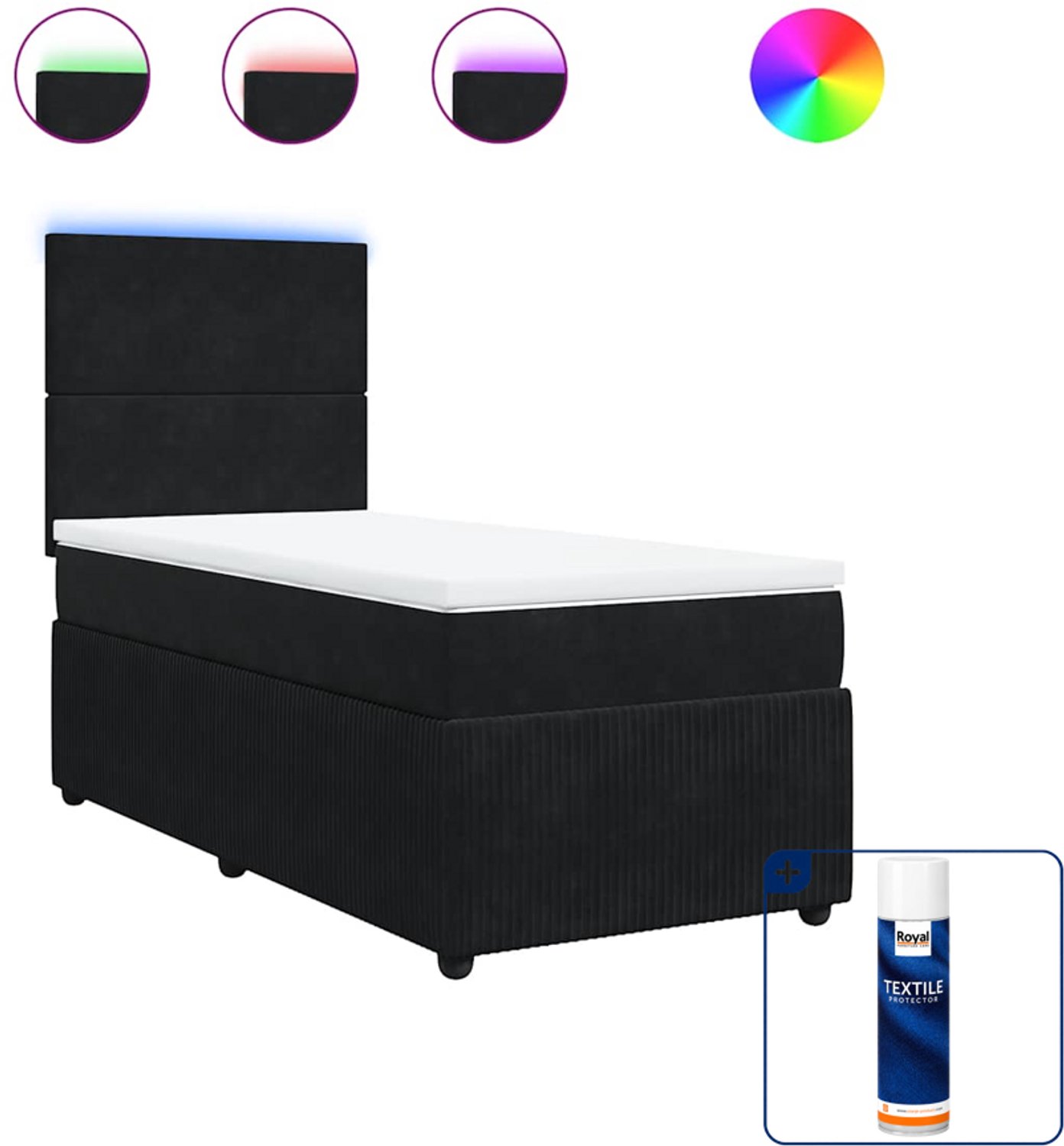 vidaXL boxspring met matras 80 x 200 cm - fluweel - zwart - Inclusief textielbeschermer 500 ml