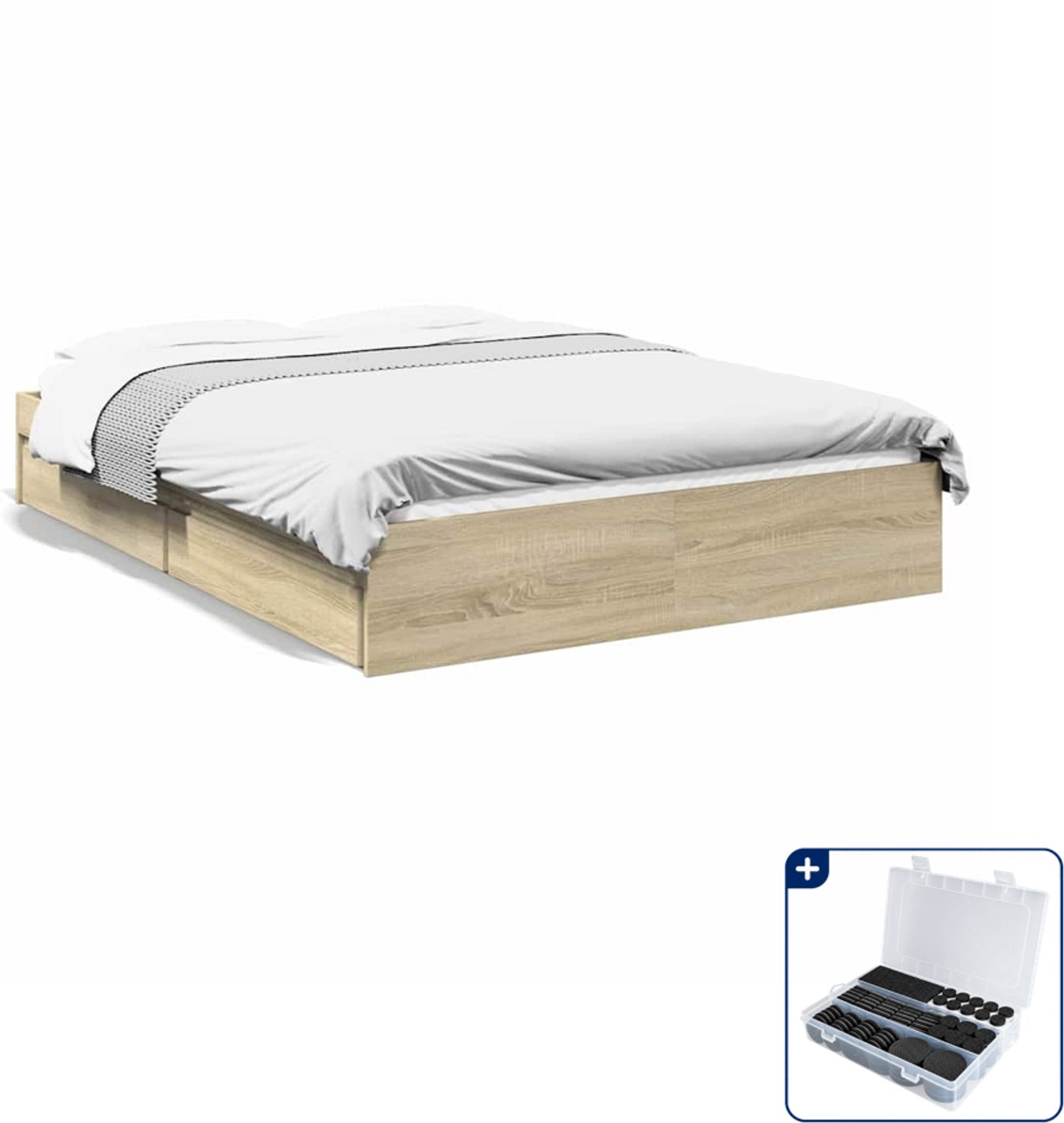 vidaXL bedframe - small double - 140 x 200 cm - sonoma eiken - Inclusief antikrasvilt 177-delig Bruin