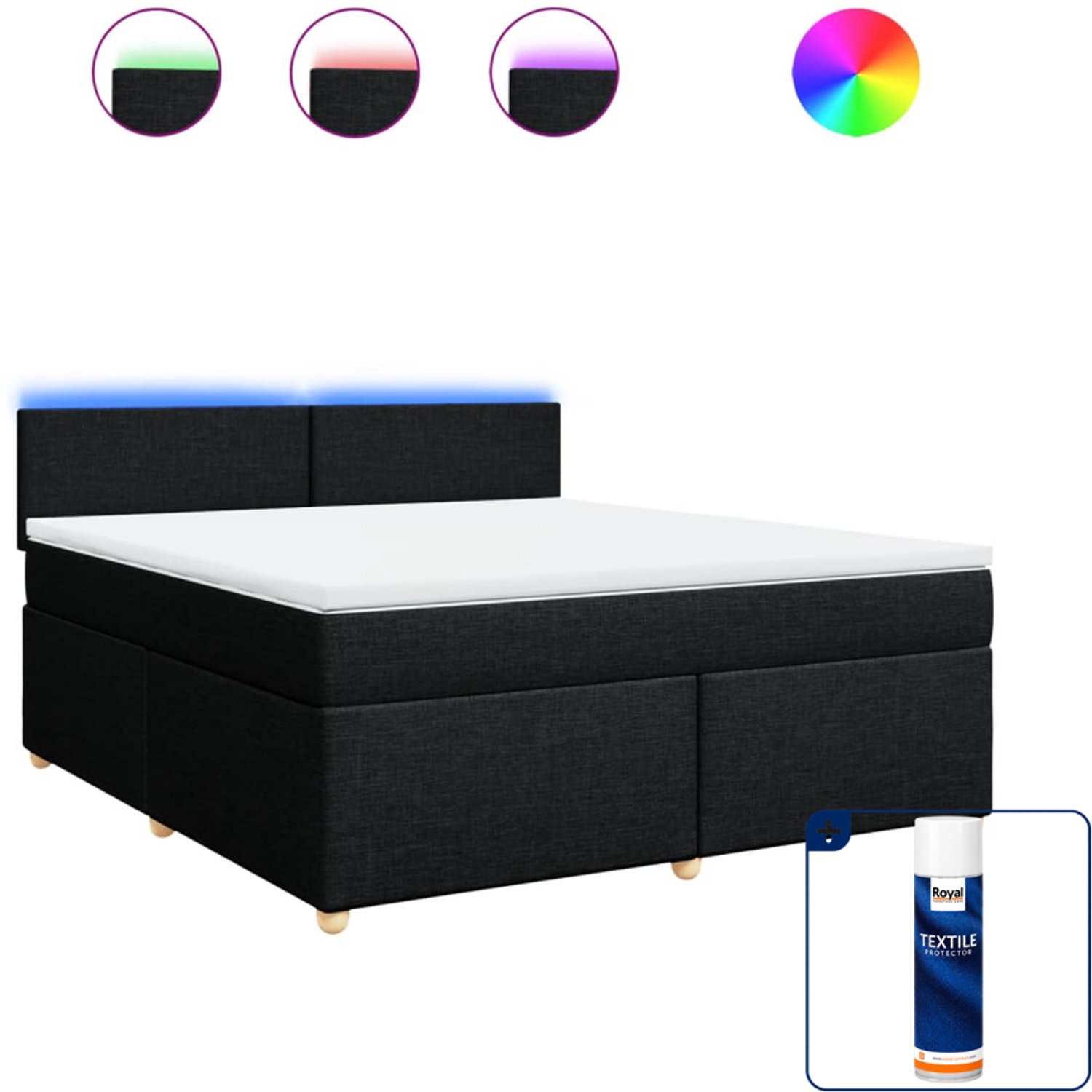 vidaXL boxspring Kingsize - 180 x 200 cm - stof - zwart - Inclusief textielbeschermer 500 ml