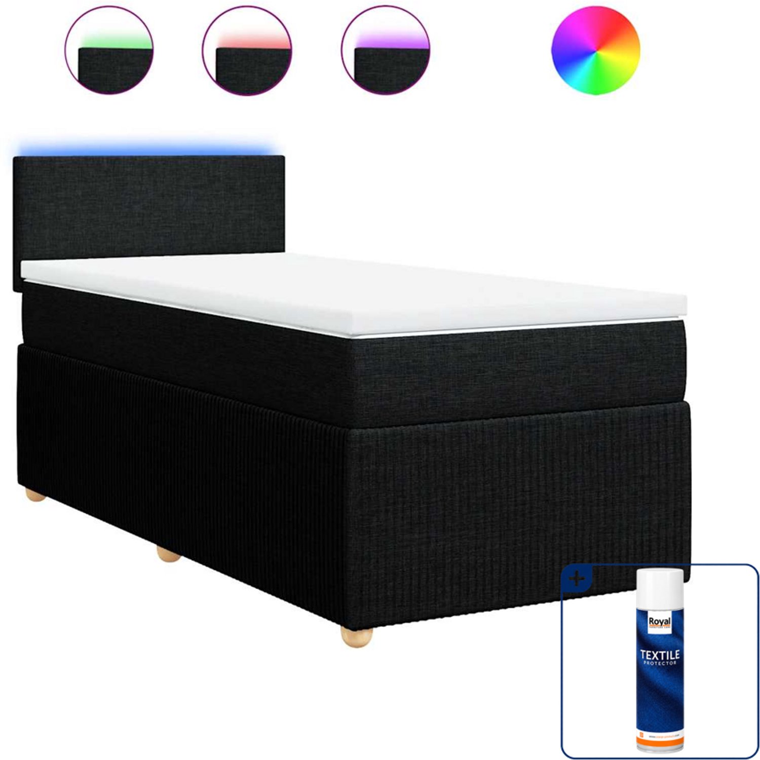 vidaXL boxspring met matras - 90 x 200 cm - stof - zwart - Inclusief textielbeschermer 500 ml