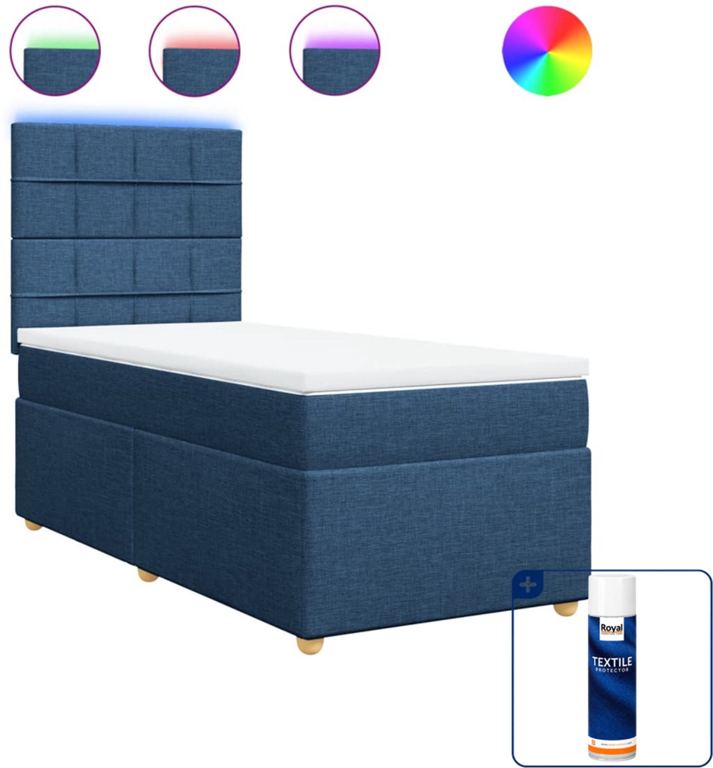 vidaXL boxspring met matras 100 x 200 cm - blauw - Inclusief textielbeschermer 500 ml