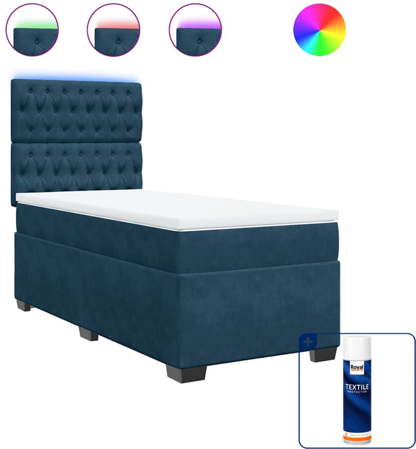 vidaXL boxspring met matras - 90 x 190 cm - fluweel - blauw - Inclusief textielbeschermer 500 ml