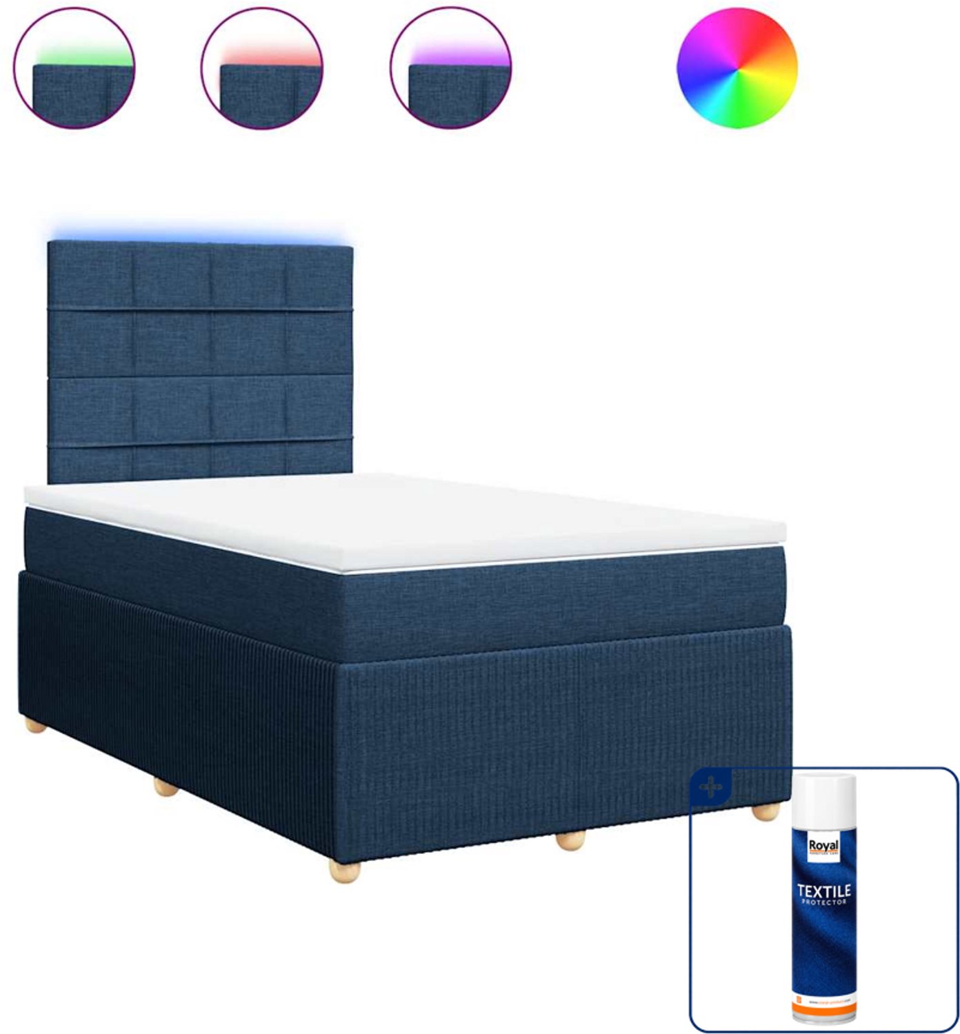 vidaXL boxspring met matras 120 x 200 cm - stof - blauw - Inclusief textielbeschermer 500 ml