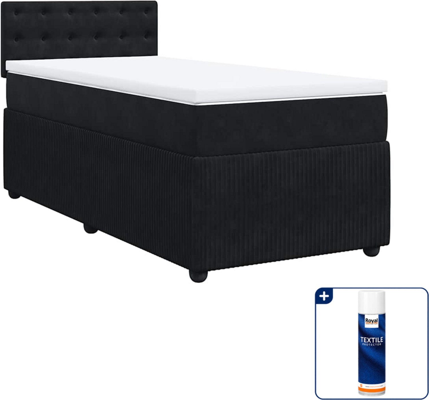 vidaXL boxspring met matras 80 x 200 cm - fluweel - zwart - Inclusief textielbeschermer 500 ml