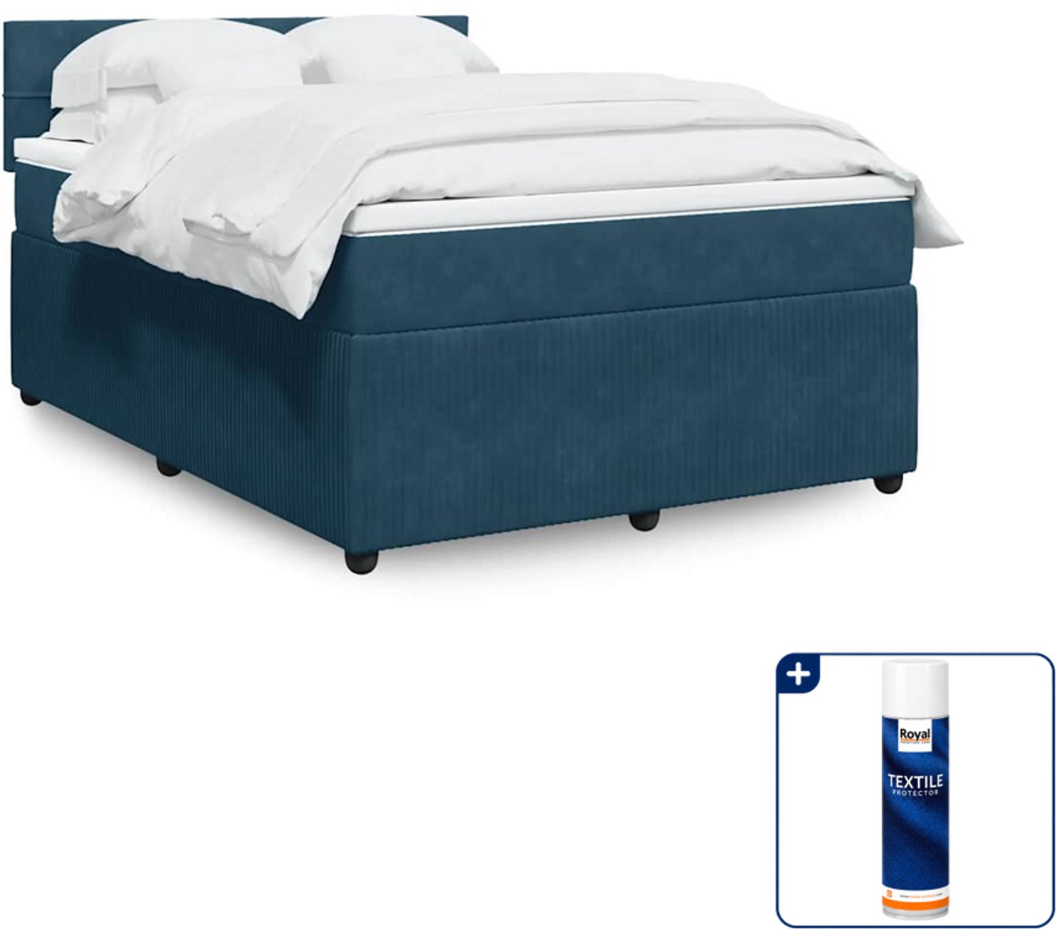 vidaXL boxspring met matras 140 x 190 cm - fluweel - blauw - Inclusief textielbeschermer 500 ml