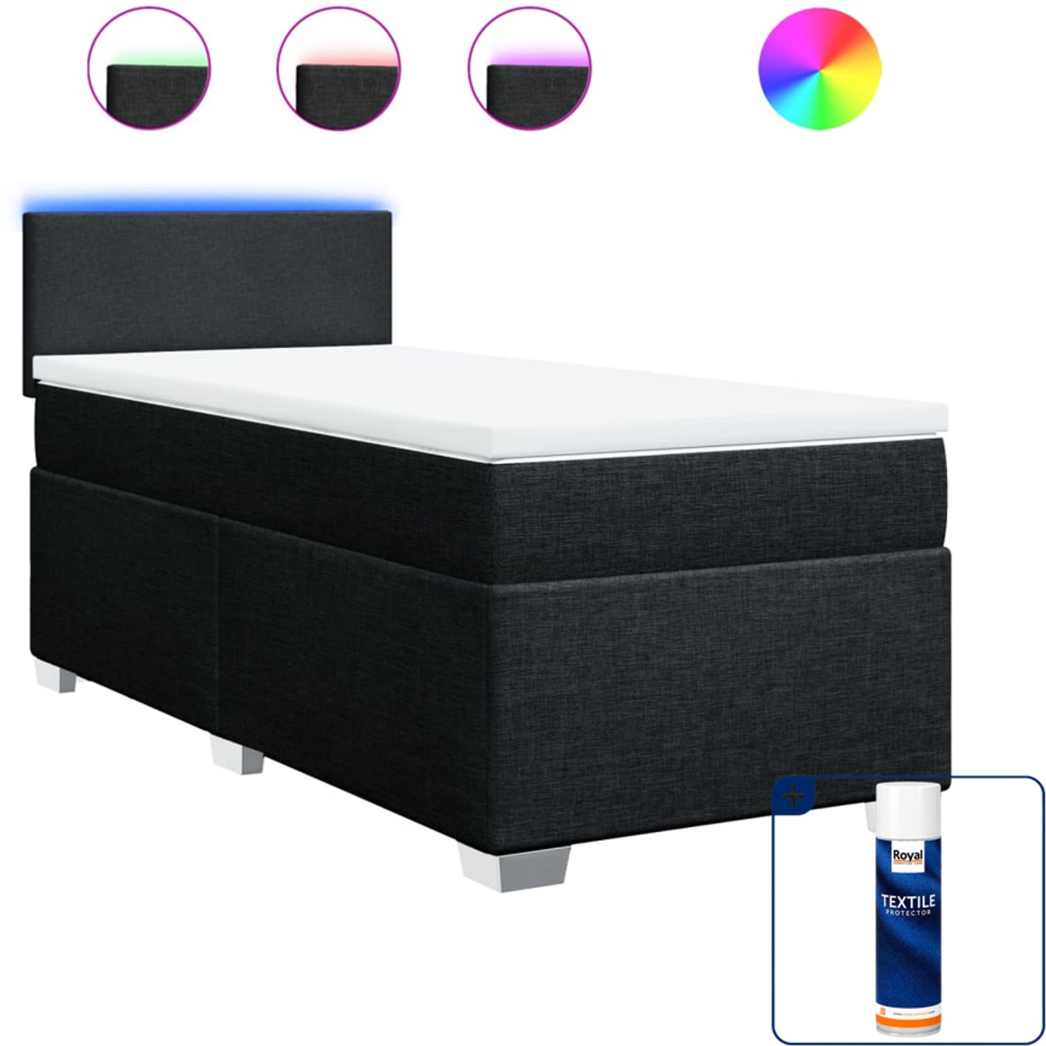 vidaXL boxspring met matras - 90 x 200 cm - stof - zwart - Inclusief textielbeschermer 500 ml