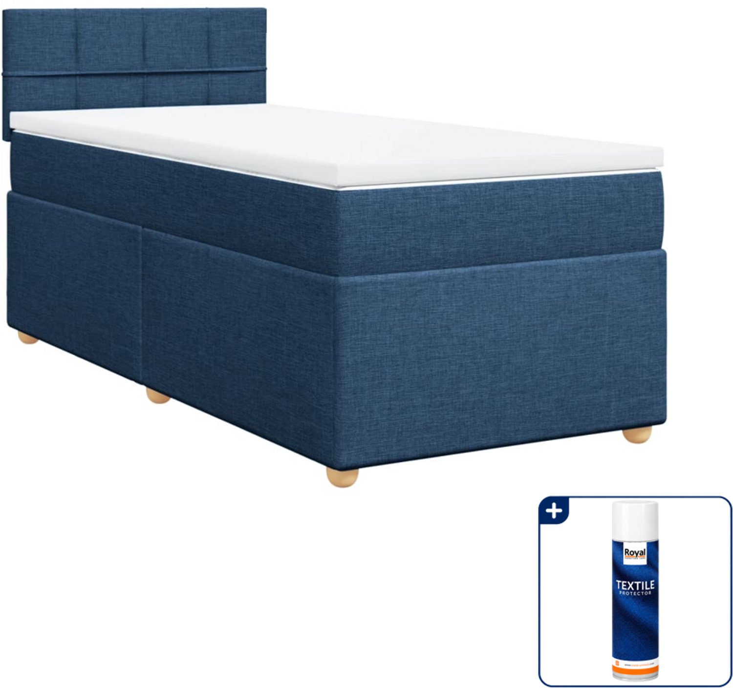 vidaXL boxspring met matras 90 x 190 cm - stof - blauw - Inclusief textielbeschermer 500 ml