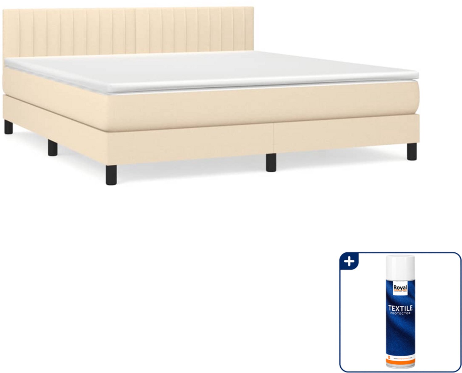 vidaXL boxspring Kingsize - 180 x 200 cm - stof - crèmekleurig - Inclusief textielbeschermer 500 ml