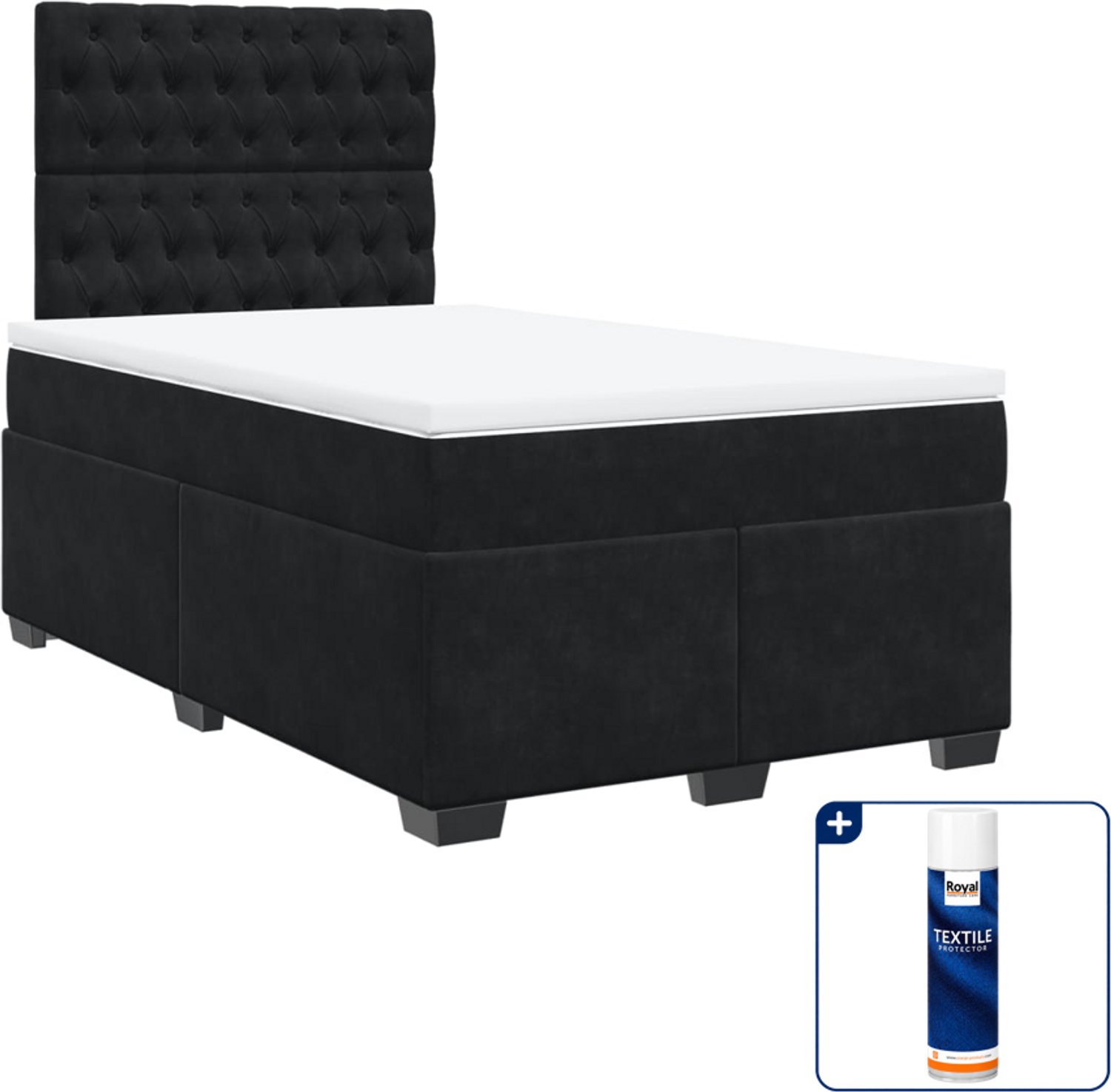 vidaXL boxspring met matras - 120 x 200 cm - fluweel - zwart - Inclusief textielbeschermer 500 ml