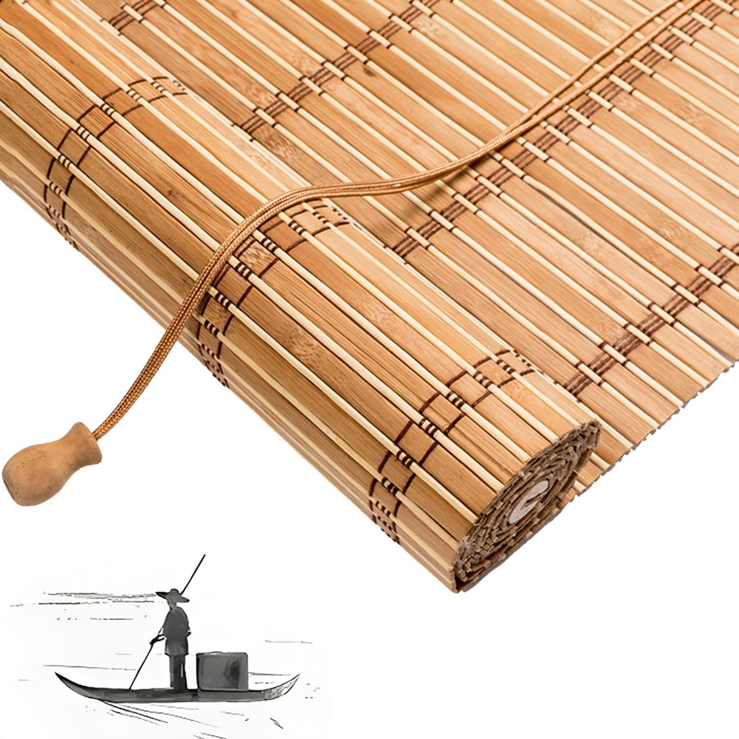 Famanu Bamboe rolgordijn voor binnen en buiten, natuurlijk houten jaloezieën, verduisterend en inkijkbescherming, 80 cm x 120 cm, voor een stijlvolle en ecologische oplossing wit