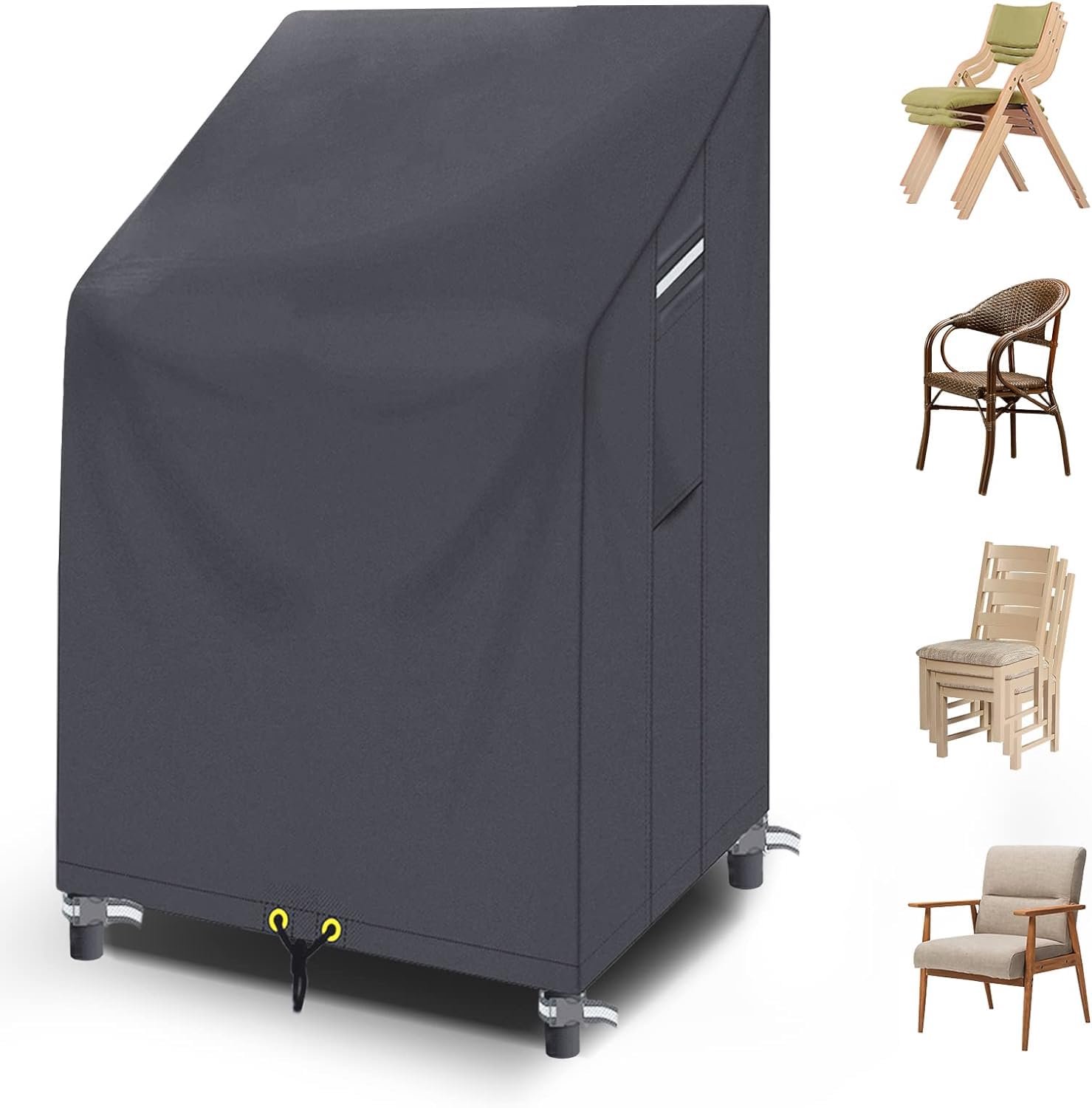 Famanu Waterdichte stapelstoelhoes voor tuin, 68 x 96 x 110/150 cm, weerbestendig, grijs, ideaal voor buitenmeubelen, biedt bescherming tegen regen en UV-stralen