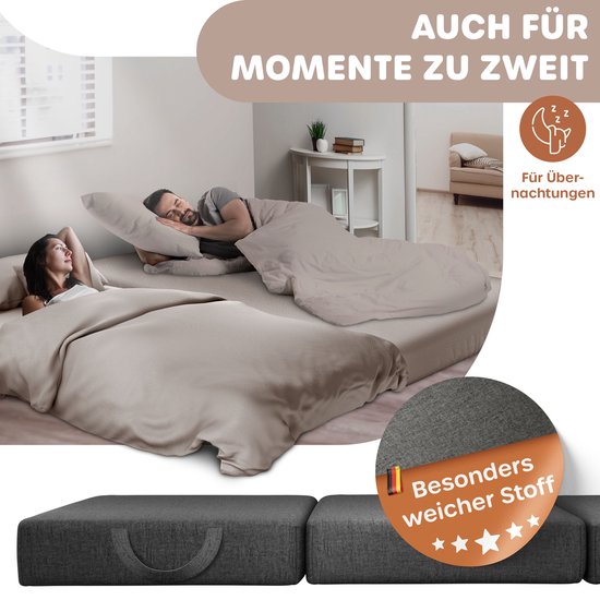 KESSER® Logeermatras - 3-voudig opvouwbaar vouwmatras met draagtas - 15 cm dik - 120x195 cm - Antraciet