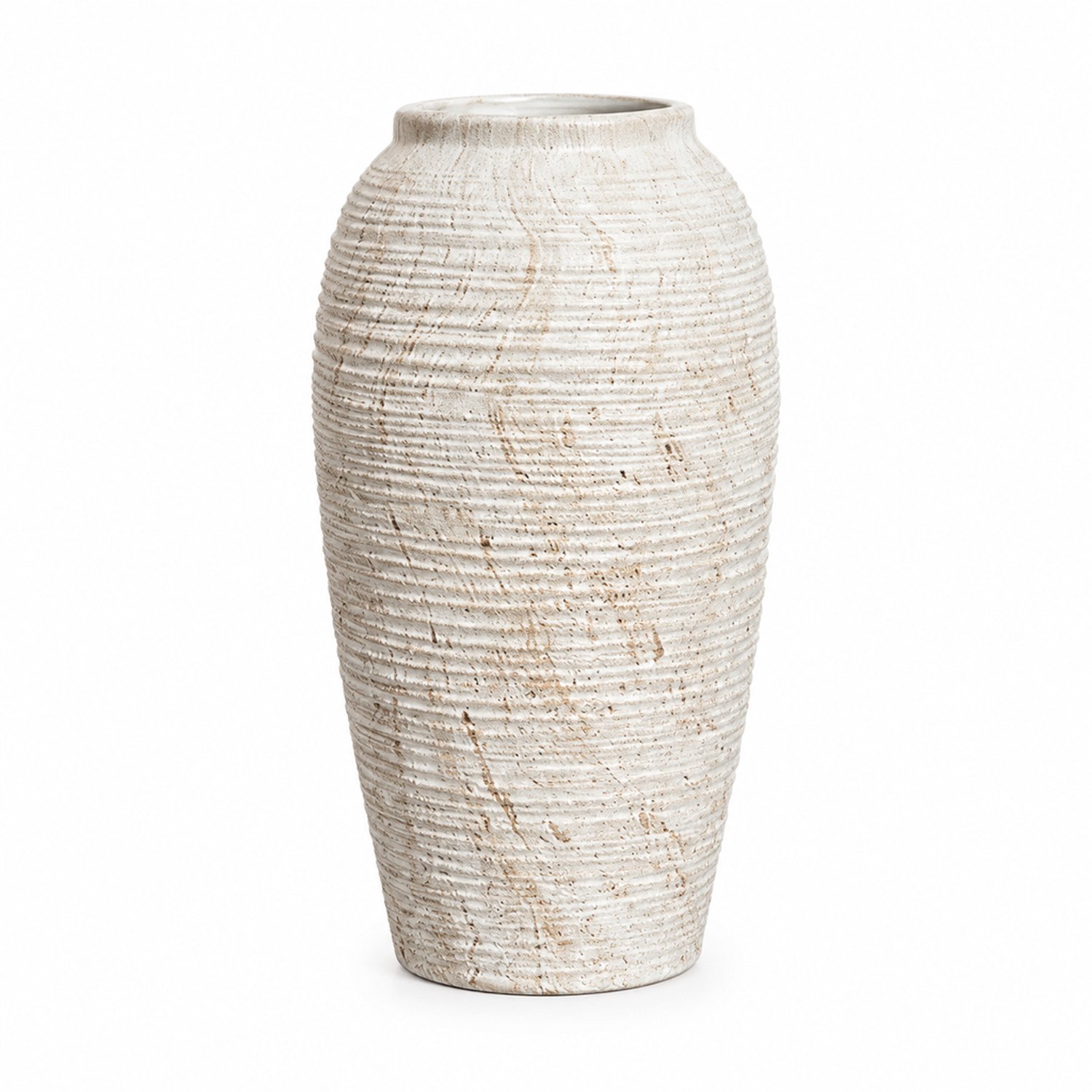 SWGOTA Keramische vaas in wabi-sabi-stijl - 12 x 12 x 24 cm - Gebroken wit met horizontaal reliëf - Voor droogbloemen