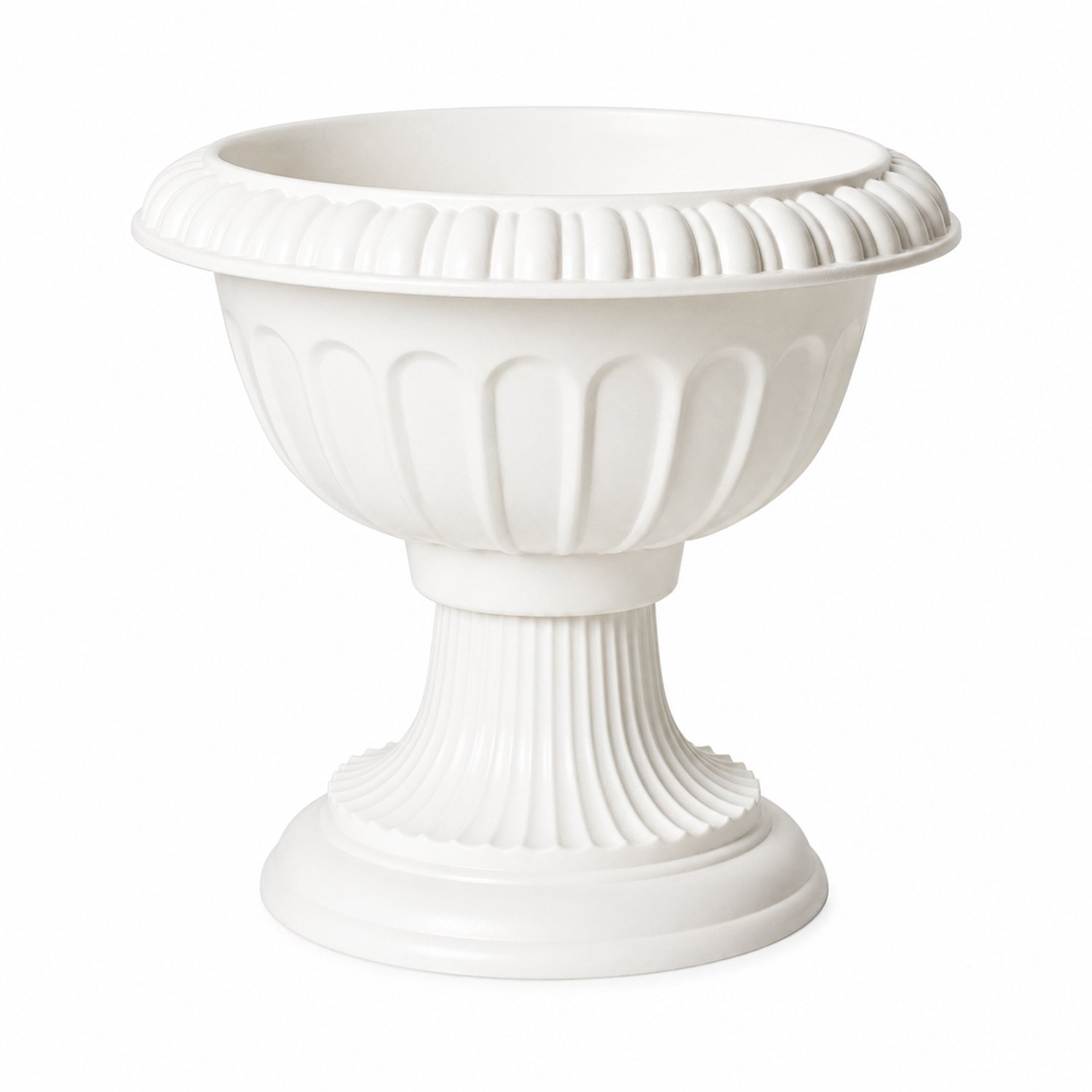 SWGOTA Witte kunststof vaas op voet - diameter 31 cm, hoogte 25 cm - geribde kom en ronde voet voor bloemstukken
