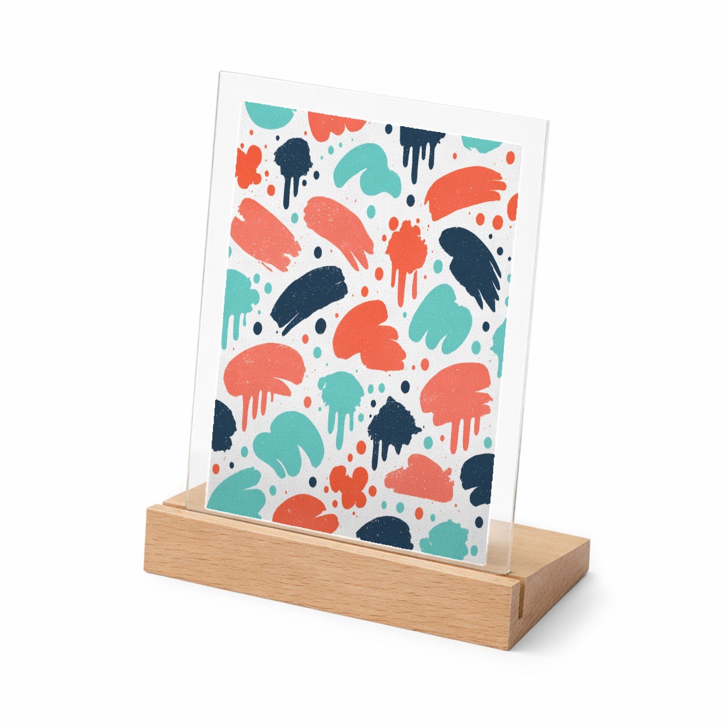 Mr Cadeautjes Glasframe met vaste tekst - design Energiek botanisch patroon met verfspatten en losse bladeren | cadeau Wit