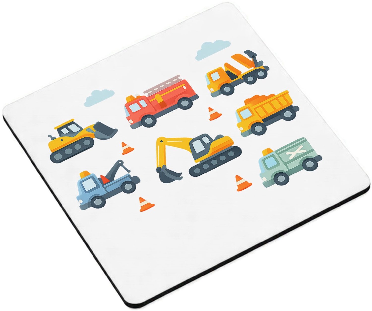 Mr Cadeautjes MDF magnetische fotolijst vierkant 9,5 - design Safari-voertuigen in een rustige patroonopzet | cadeau Wit