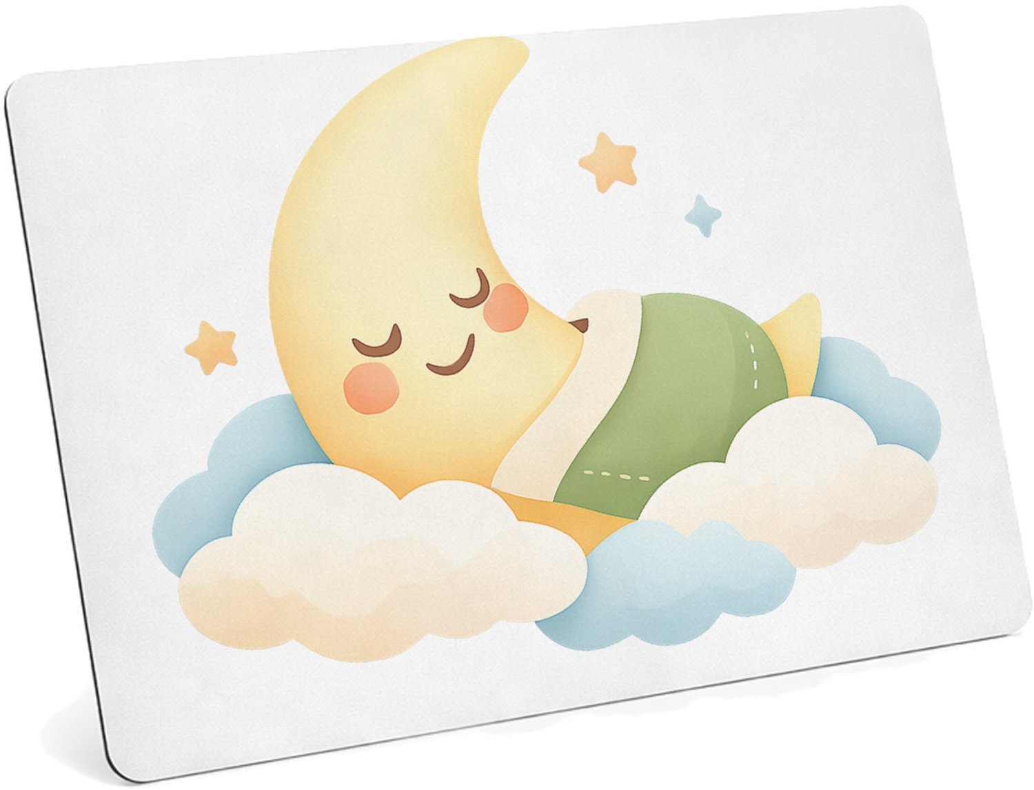 Mr Cadeautjes MDF magnetische fotolijst 28 x 19 - design Een zachte babykamer-sfeer met een slapende maan en wolkjes | cadeau Wit