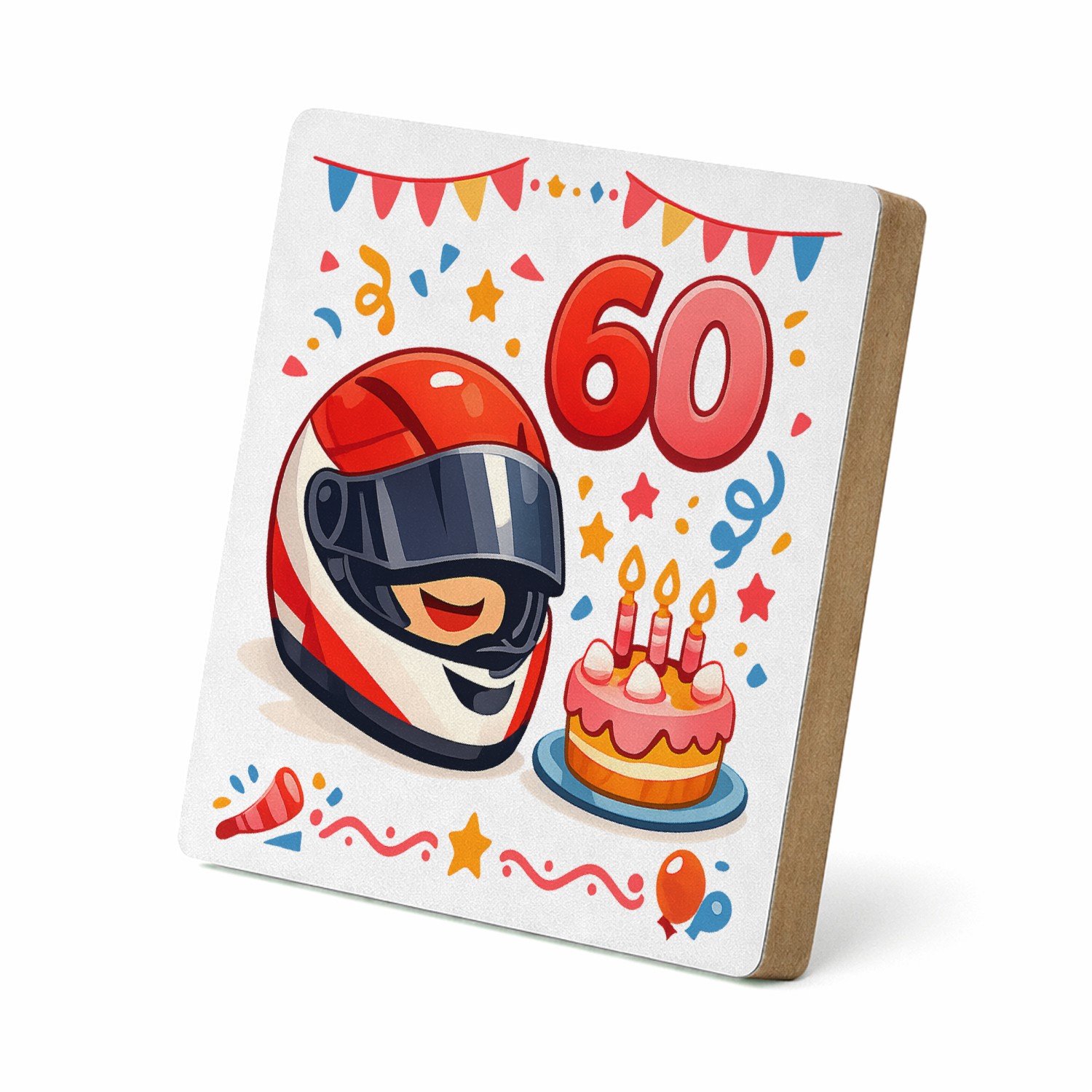 Mr Cadeautjes MDF staande fotolijst 15,2 x 15,2 - design Feestelijke verjaardagsposter met een stoere hobby-illustrat | cadeau Wit