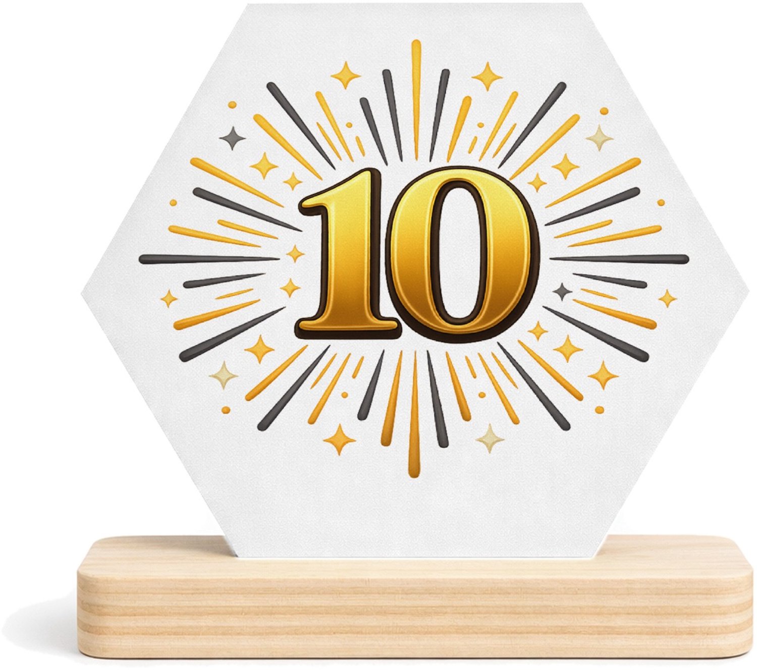 Mr Cadeautjes MDF fotolijst/inleg hexagon 14 x 13 - design Luxe jubileum met een ander centraal symbool en een stralend | cadeau Wit