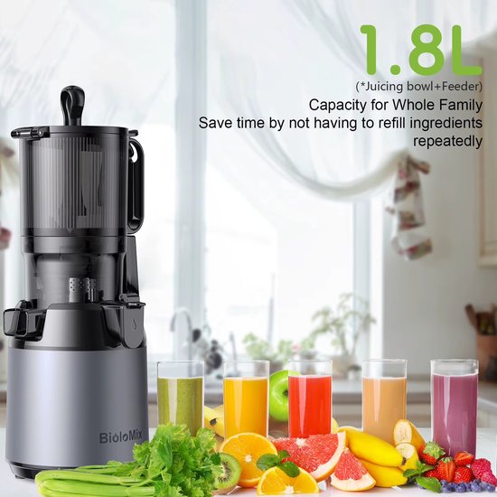 CreateEcom sapcentrifuge - fruitpers - sapcentrifuges groenten en fruit - koude pers-sapcentrifuge - met 130 mm invoergoot - geschikt voor hele groenten en fruit - hoge sapopbrengst - BPA-vrije langzaam kauwende sapcentrifuge van CreateEcom — afbeelding 3