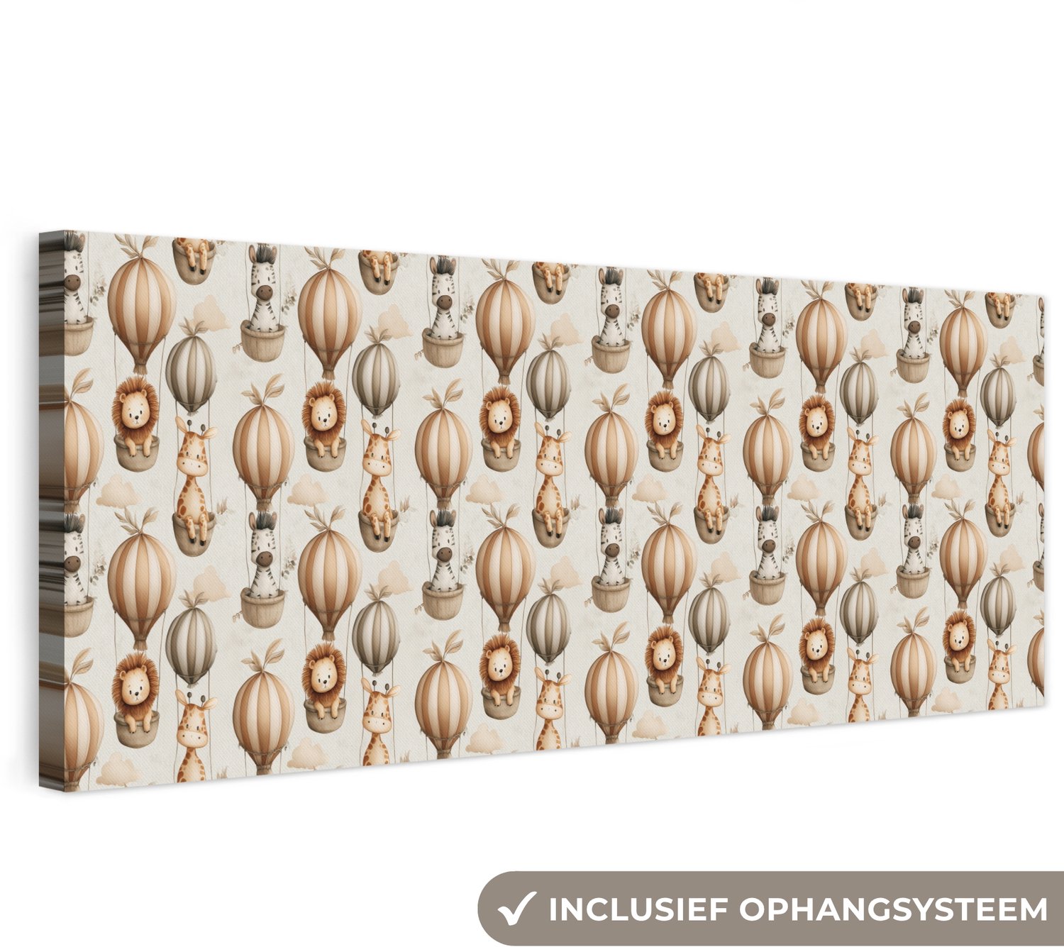 Canvas schilderij 180x60 cm - Exclusieve wanddecoratie Safari - Luchtballonen - Taupe - Muurdecoratie woonkamer - Slaapkamer decoratie - Kamer accessoires - Schilderijen op canvas groot XXL