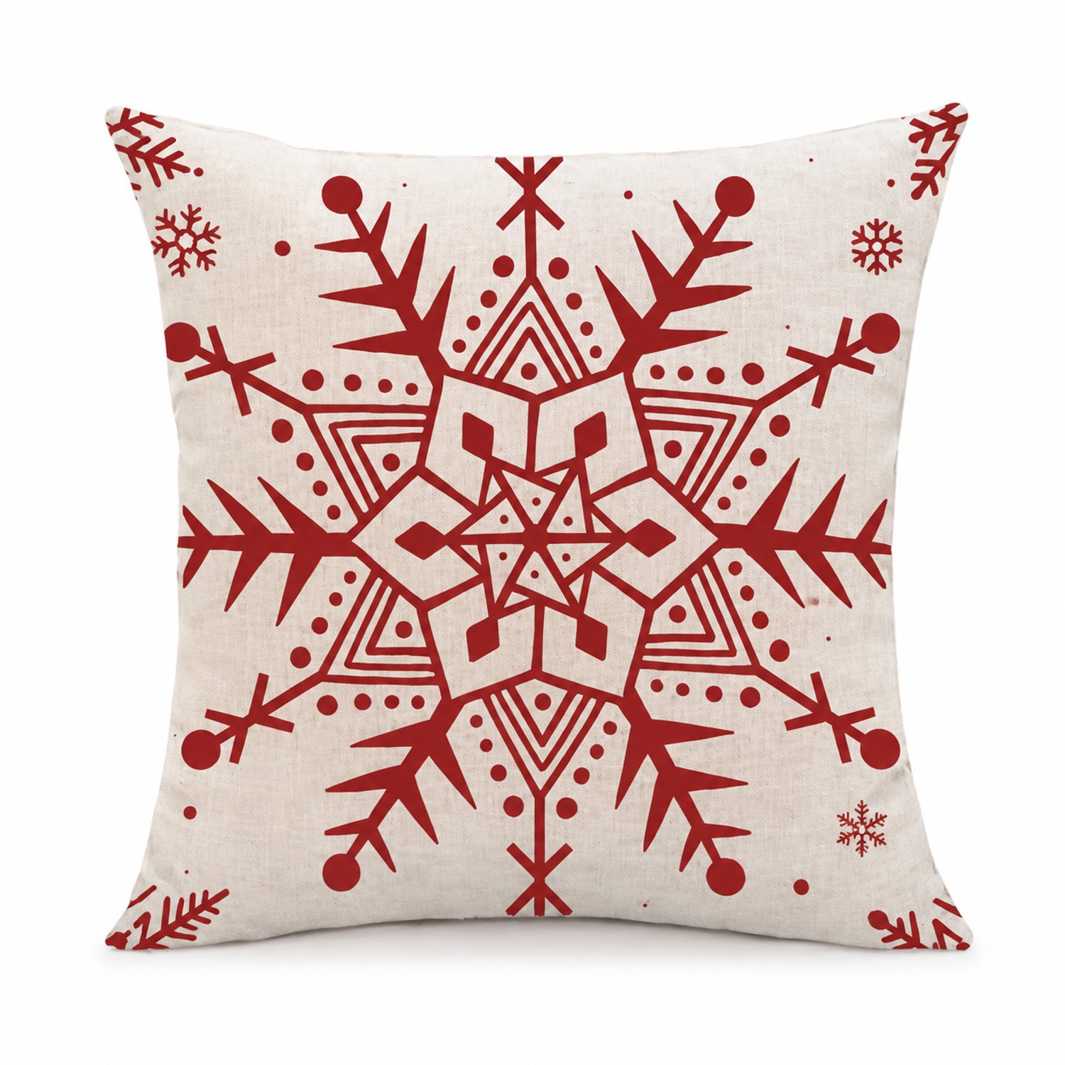 SWGOTA Linnen kussenhoes 45 x 45 cm - enkelzijdige rode sneeuwvlokkenprint - vierkant - zonder binnenkussen Rood