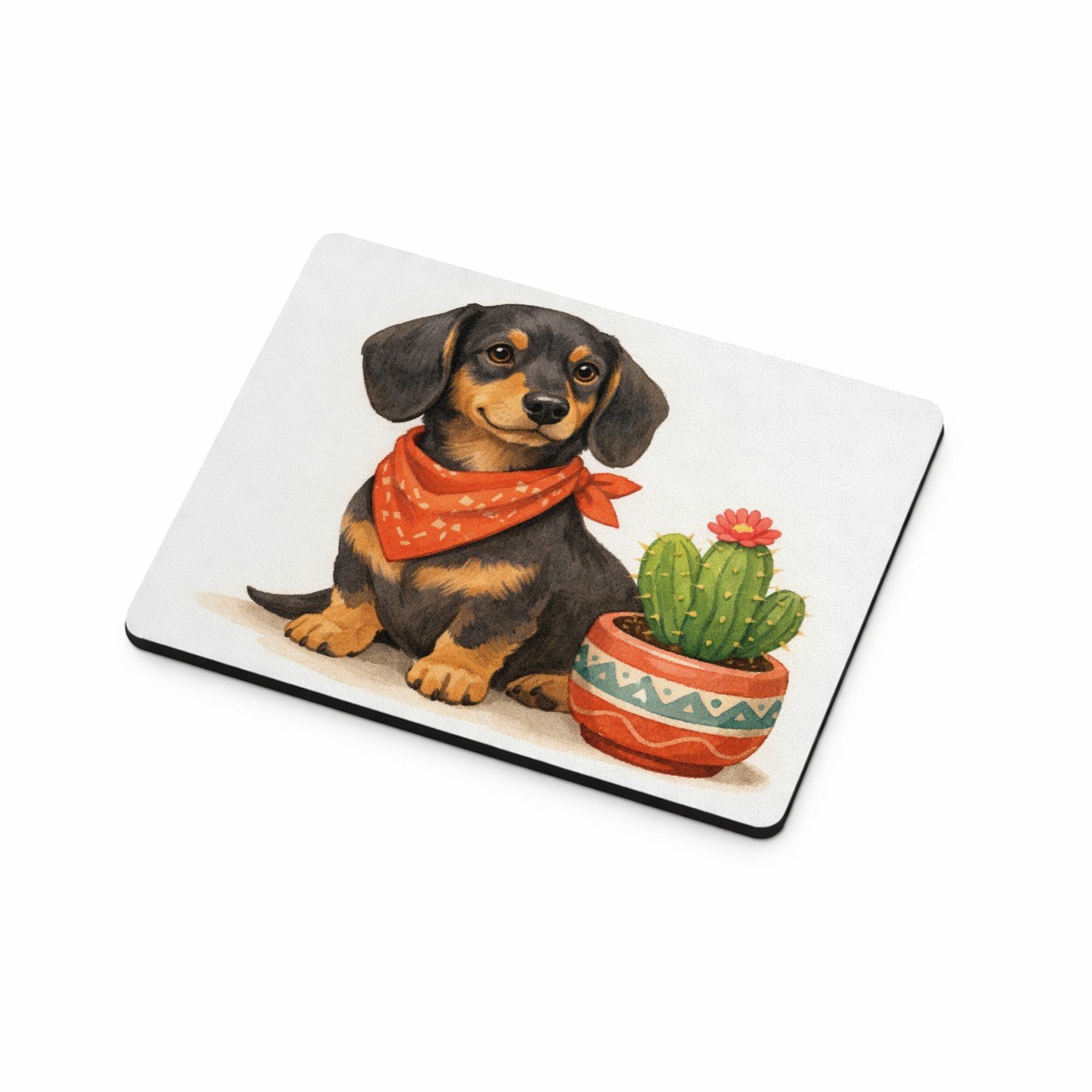Mr Cadeautjes MDF magnetische fotolijst 9 x 7 - design Een eigenwijze teckel met een bandana, naast een kleine cact | cadeau Wit