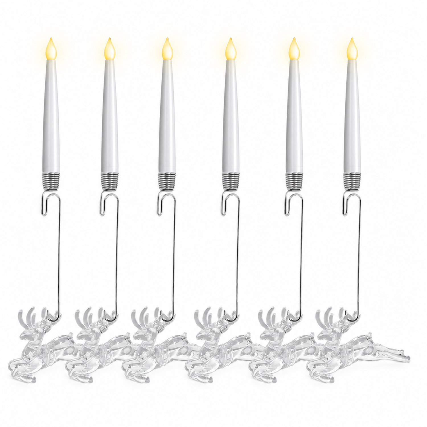 SWGOTA led kaarsen, set van 6 met rendierdecoratie en ophanghaken, inclusief afstandsbediening, voor kerst- en feestdecoratie Wit
