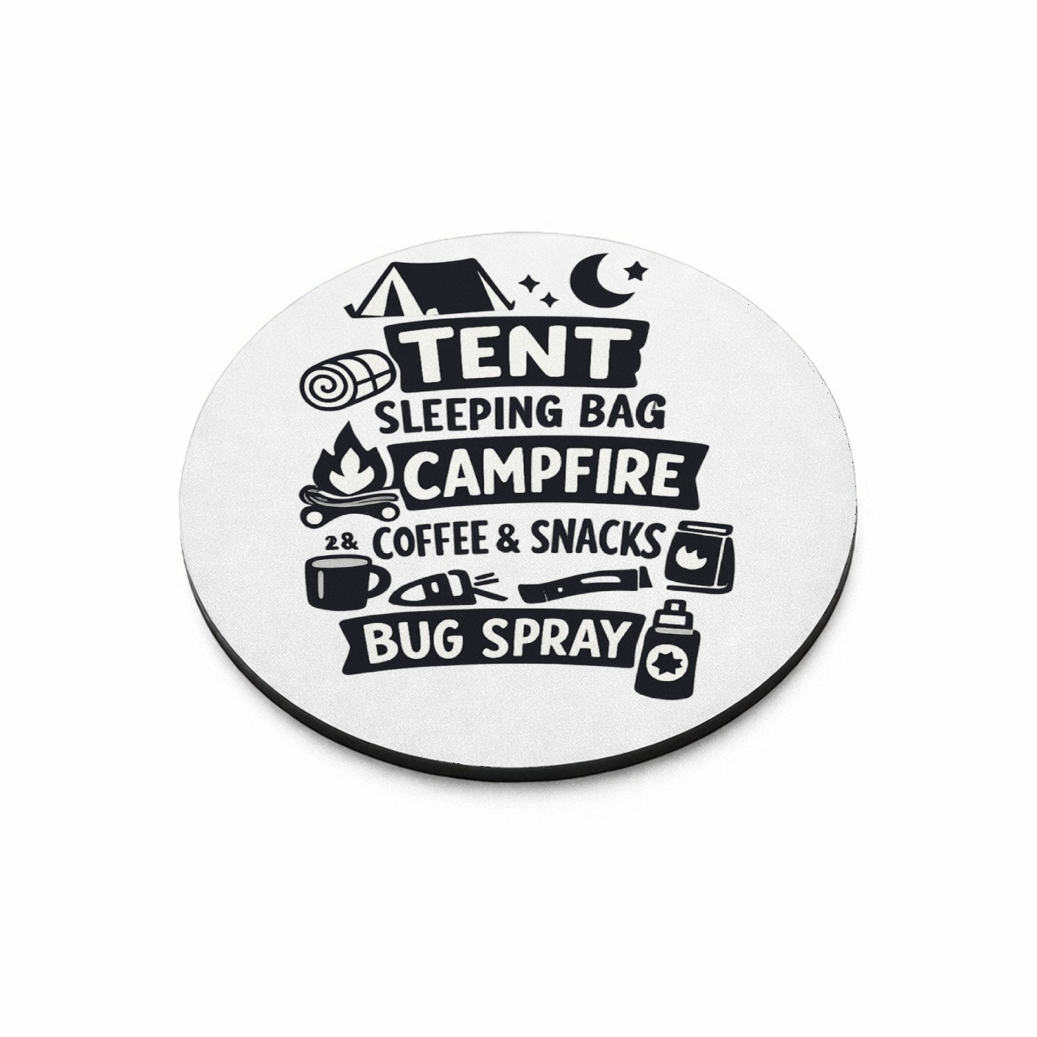 Mr Cadeautjes MDF magnetische fotolijst rond Ø 9,5 - design Een compacte humorprint over strandcomfort met dezelfde lijs | cadeau Wit