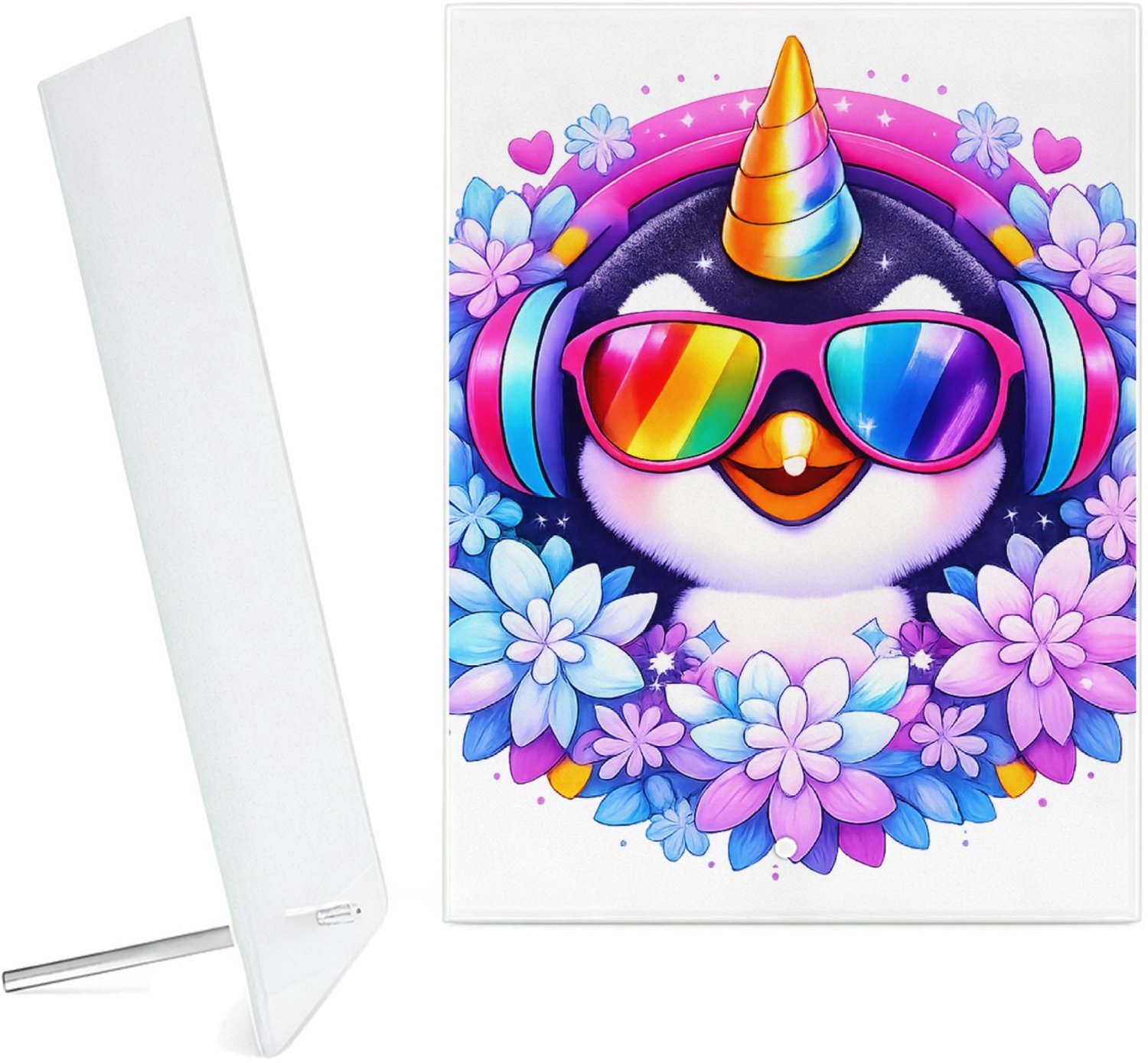 Mr Cadeautjes Glazen fotopaneel Een speels karakterportret dat een alledaags dier opwaardeer - 15 x 20 cm, staand - glas, decoratie, wanddecoratie | cadeau Wit