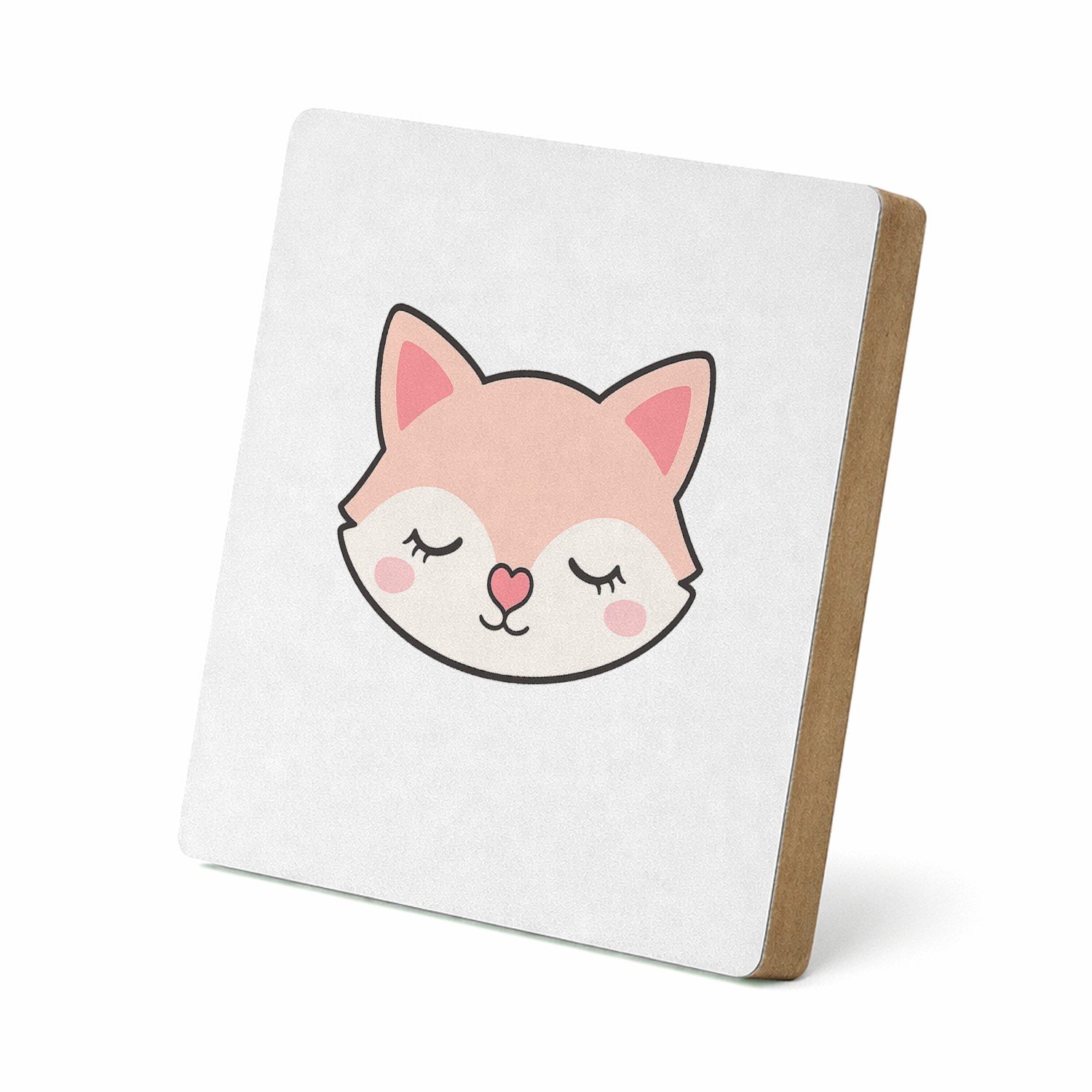 Mr Cadeautjes MDF staande fotolijst 15,2 x 15,2 - design Een slapende vos met een hartvormige neus en gesloten oogjes | cadeau Wit