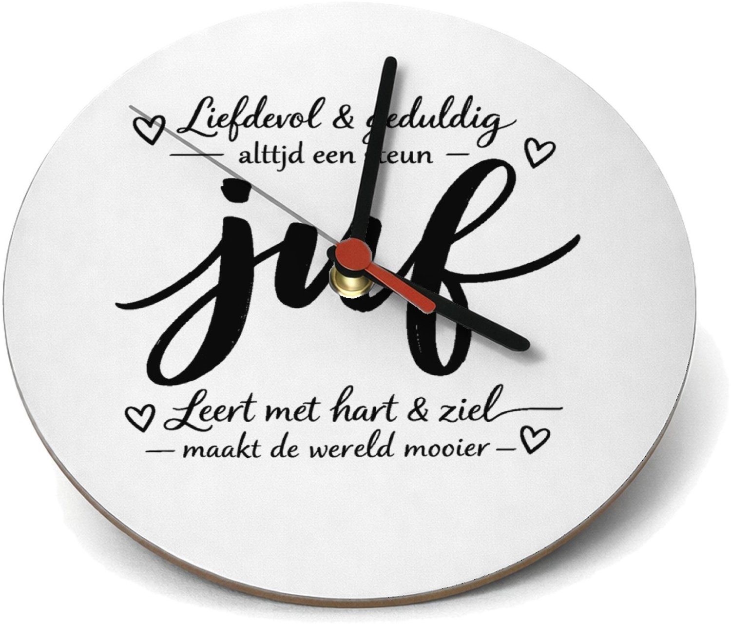 Mr Cadeautjes Klok rond Ø 19 - design Een minimalistische tekstprint met een groot kernwoord, aang | cadeau Wit