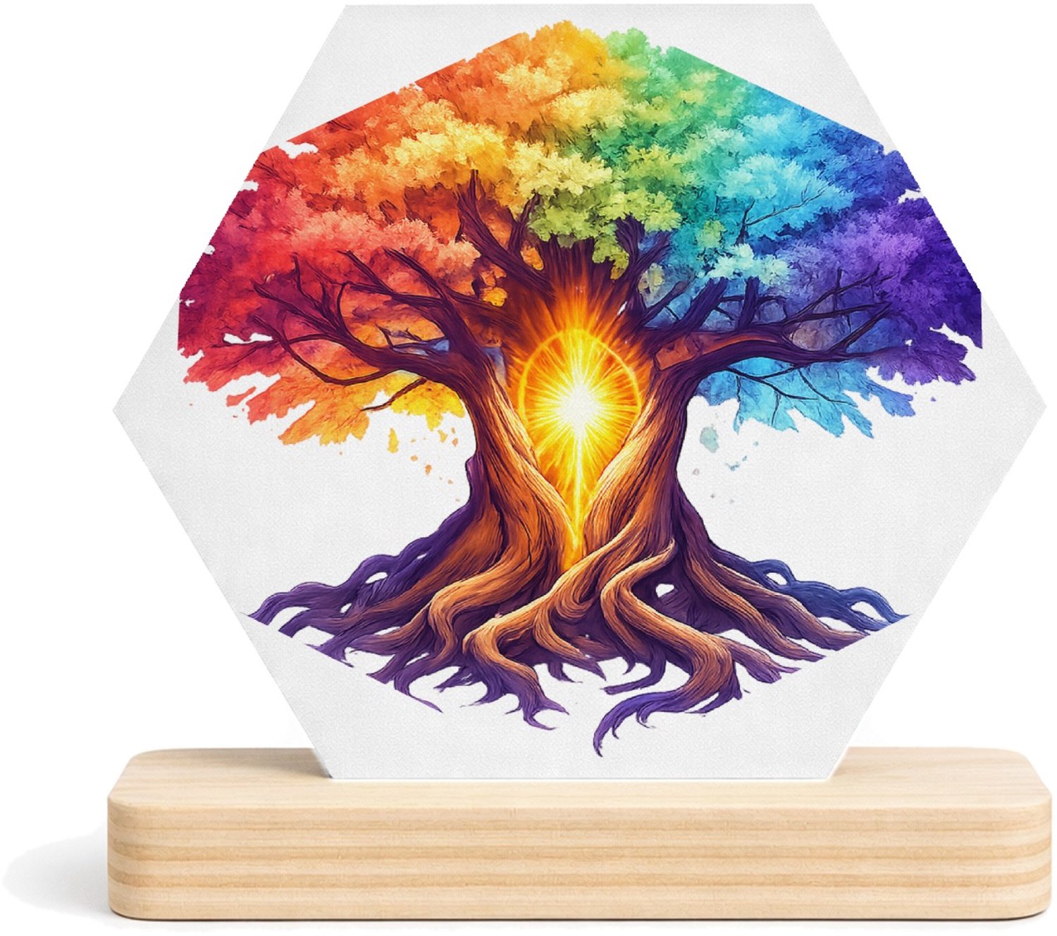 Mr Cadeautjes MDF fotolijst/inleg hexagon 14 x 13 - design Een magische berglandschap-bewerking met een centrale lichtb | cadeau Wit