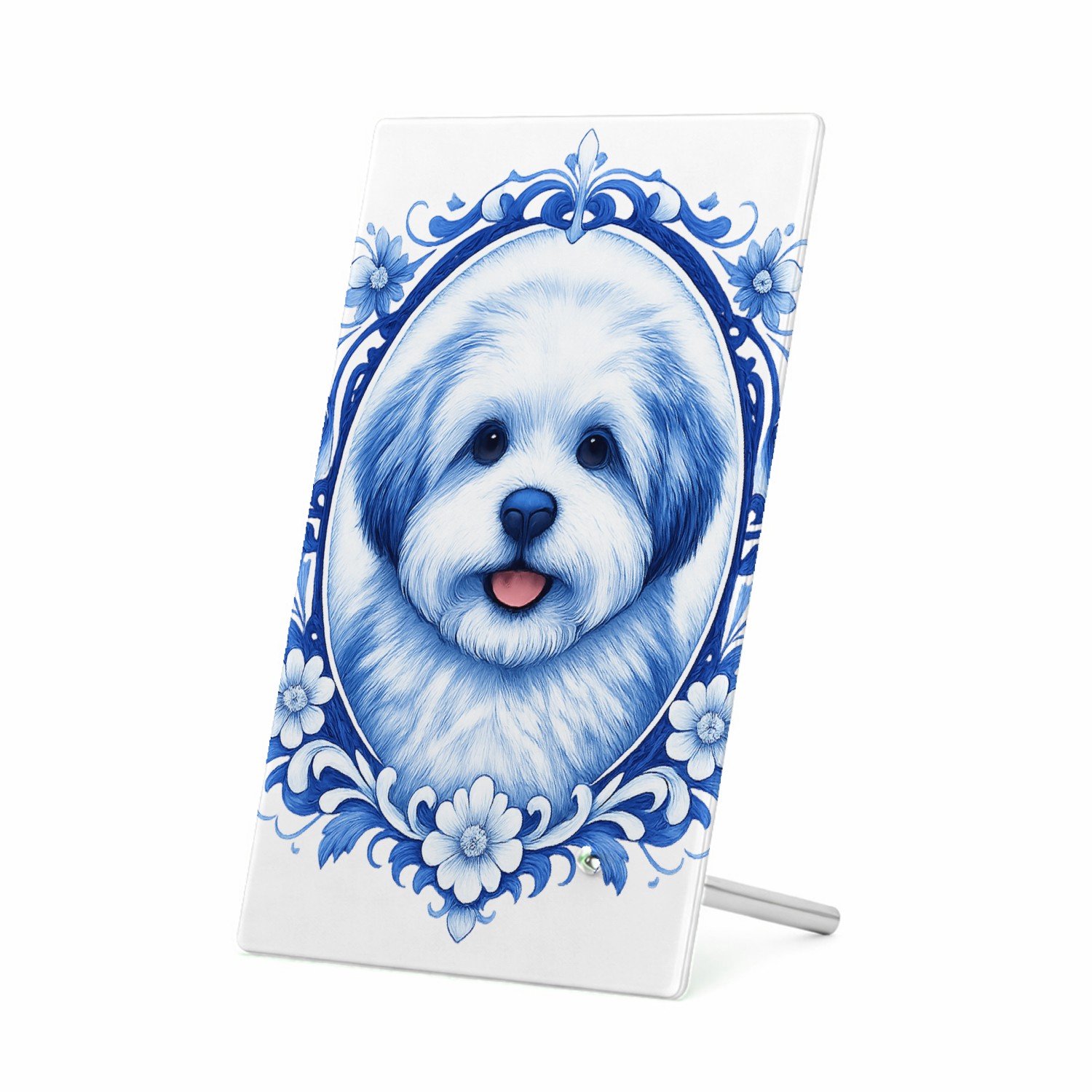 Mr Cadeautjes Glasframe 11 x 16 - design Een frontaal kattenportret met een elegante botanische omlij | cadeau Wit