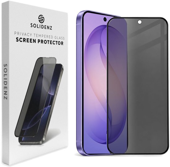 Solidenz privacy screenprotector voor Samsung Galaxy S23, getoond met verpakking.