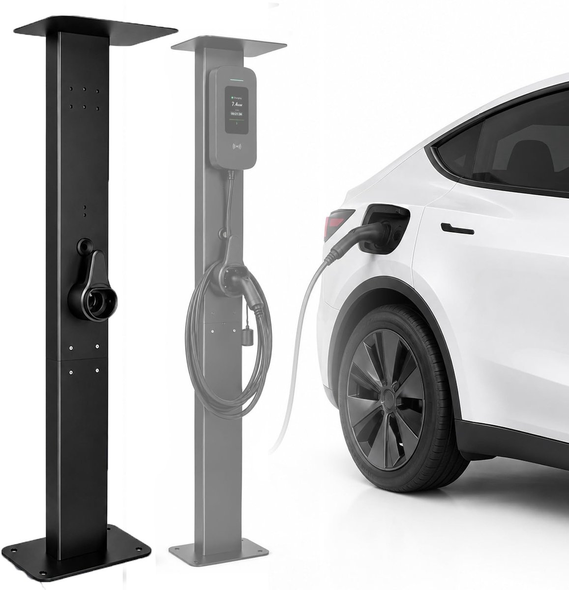 Elzusha - Wallbox standaard - Inclusief kabelhouder - Zwart aluminium