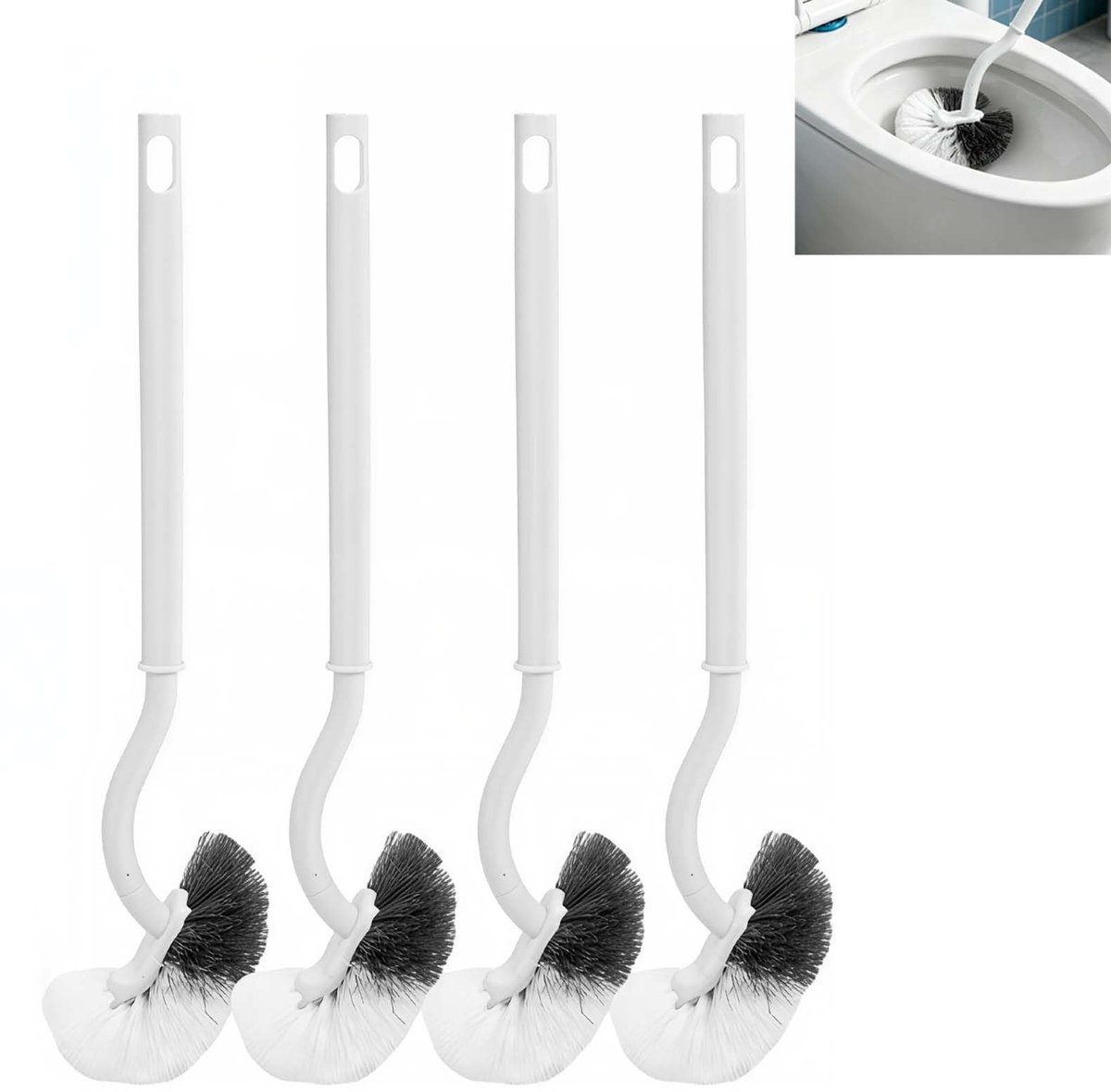 Elzusha - Toiletborstelset met randreiniger - 4 stuks, wit